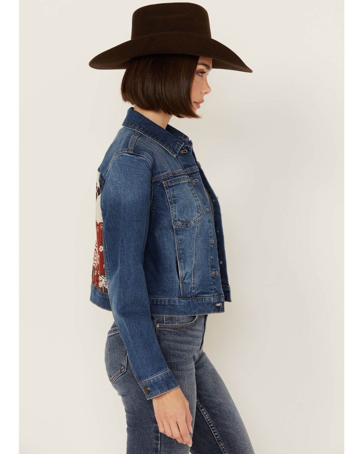 Cleo + Wolf Women's Medium Wash Patchwork Trucker Denim Jacket