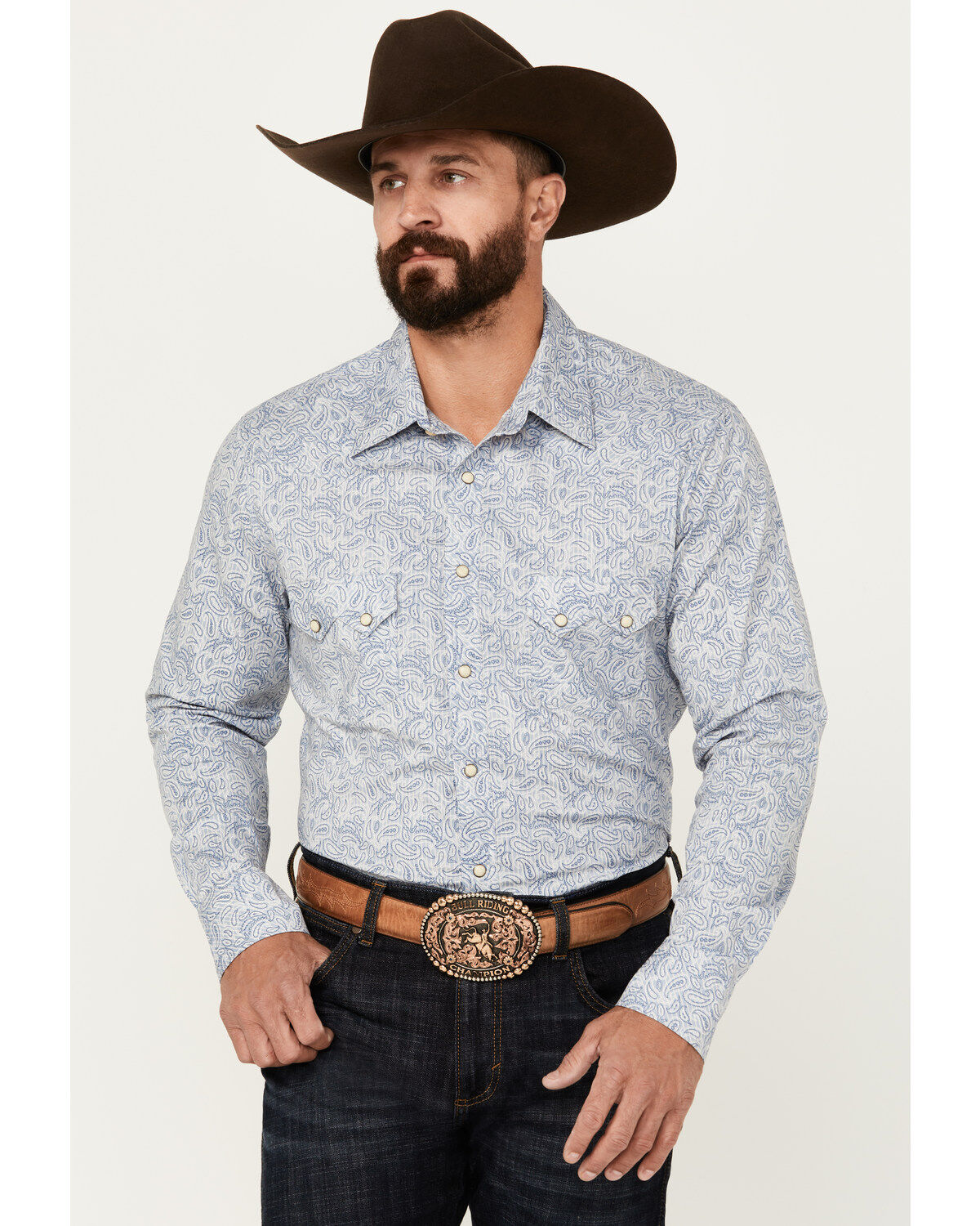 Rock & Roll Denim Men's Paisley Pinstriped Print Long Sleeve Snap Stretch Western Shirt