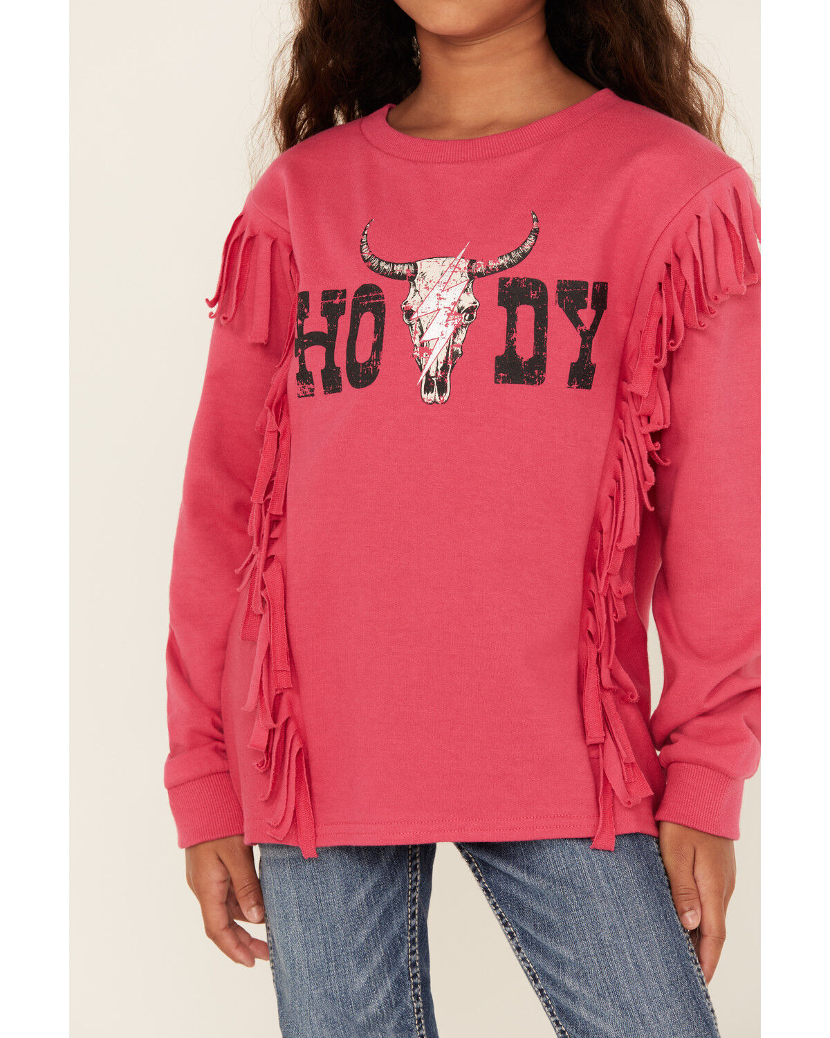 Rock & Roll Denim Girls' Howdy Fringe Long Sleeve Graphic Tee