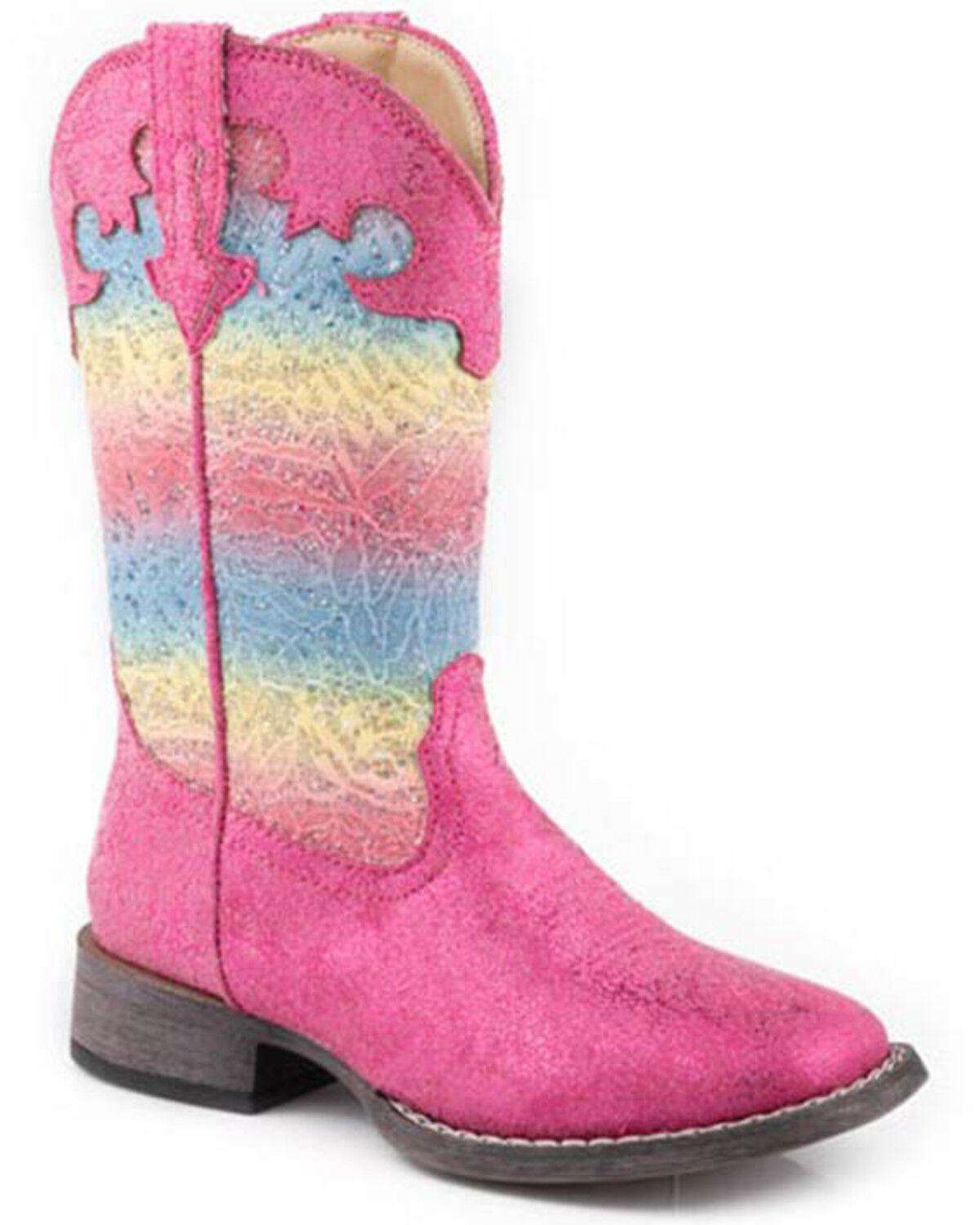 Roper Little Girls' Glitter Lace Western Boots - Broad Square Toe