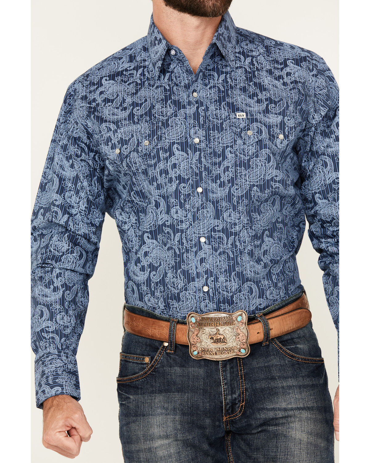 Ely Walker Men's Tonal Paisley Print Long Sleeve Snap Stretch Western Shirt