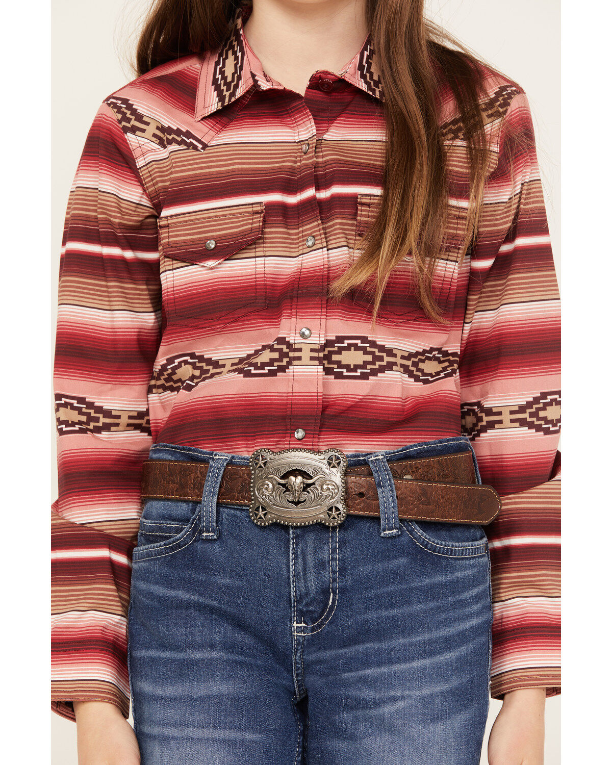 Ariat Girls' Southwestern Serape Striped Long Sleeve Snap Western Shirt
