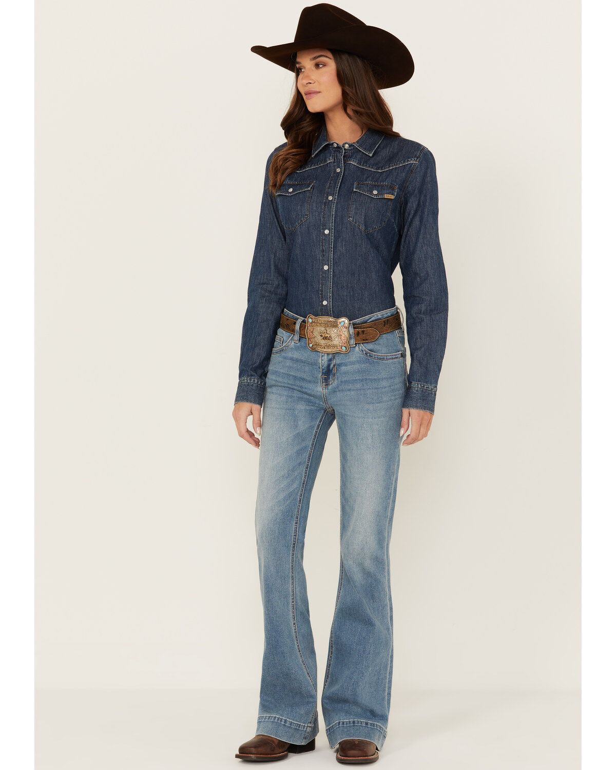 Rock & Roll Denim Women's Light Wash Mid Rise Embroidered Trouser Stretch Denim Jeans