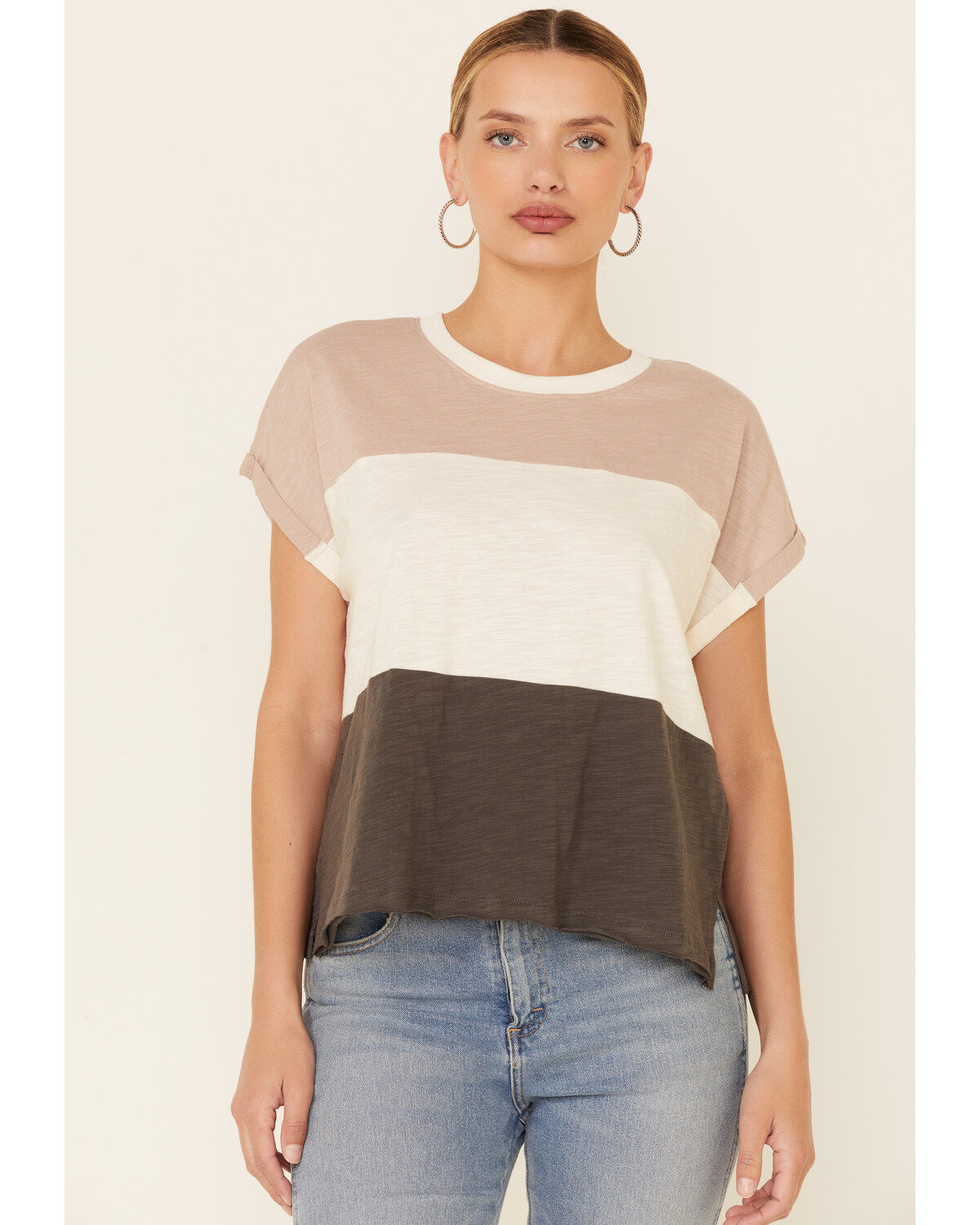Wishlist Women's Wide Stripe Colorblock Dolman Short Sleeve Top