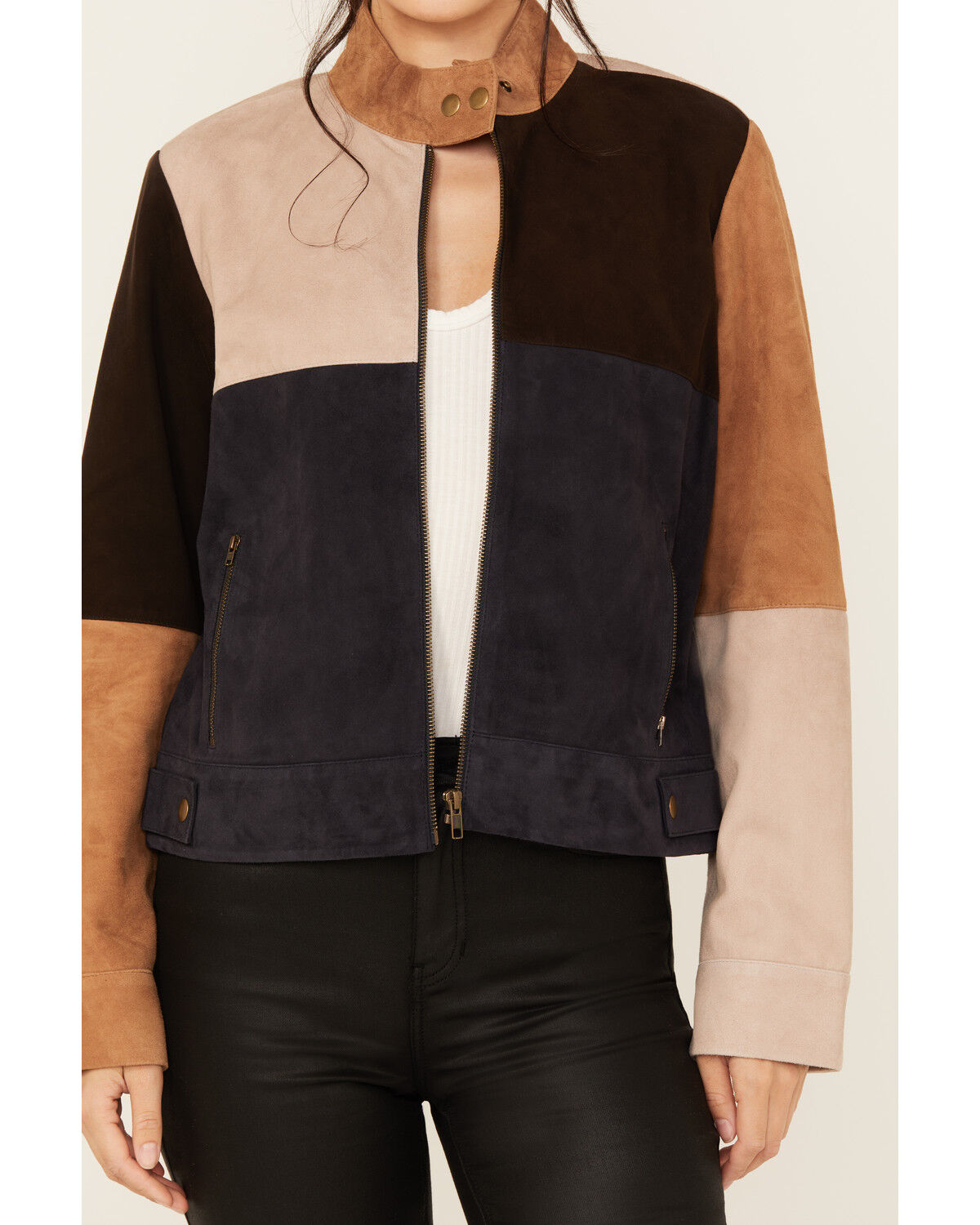 Cleo + Wolf Women's Carter Colorblock Suede Zip-Up Jacket