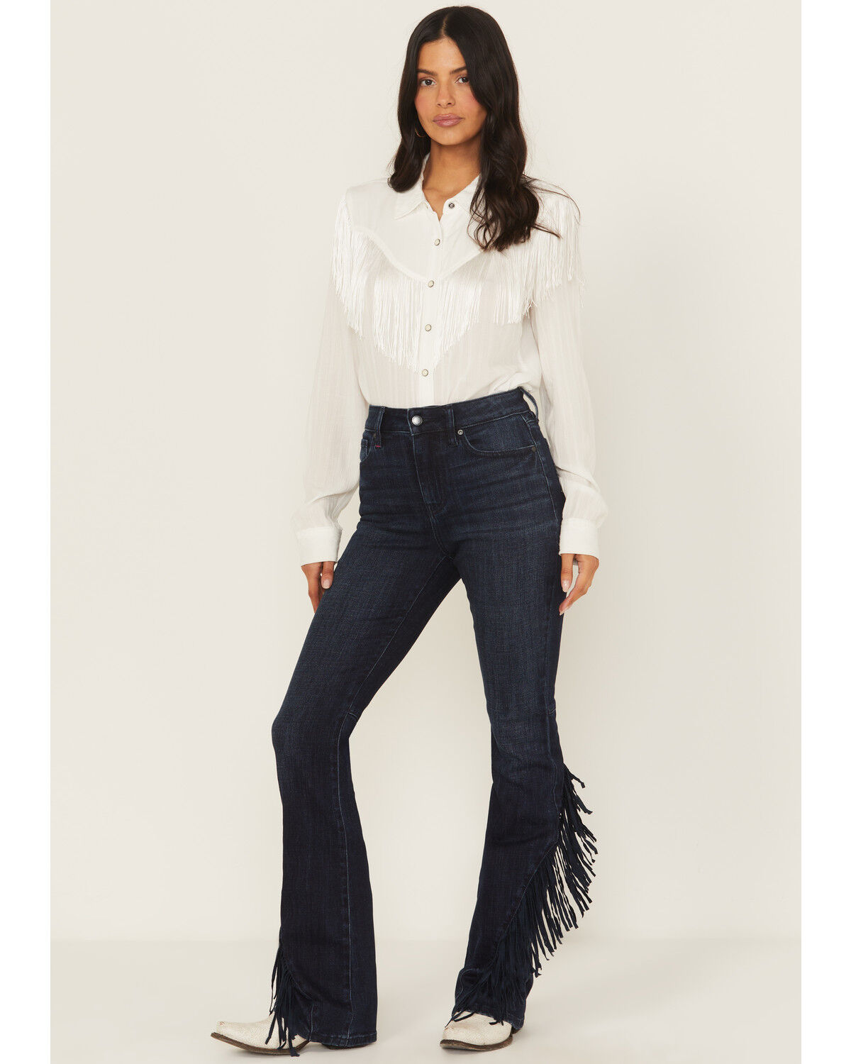 Idyllwind Women's Allessio Dark Wash High Rise Fringe Bootcut Super Stretch Denim Jeans