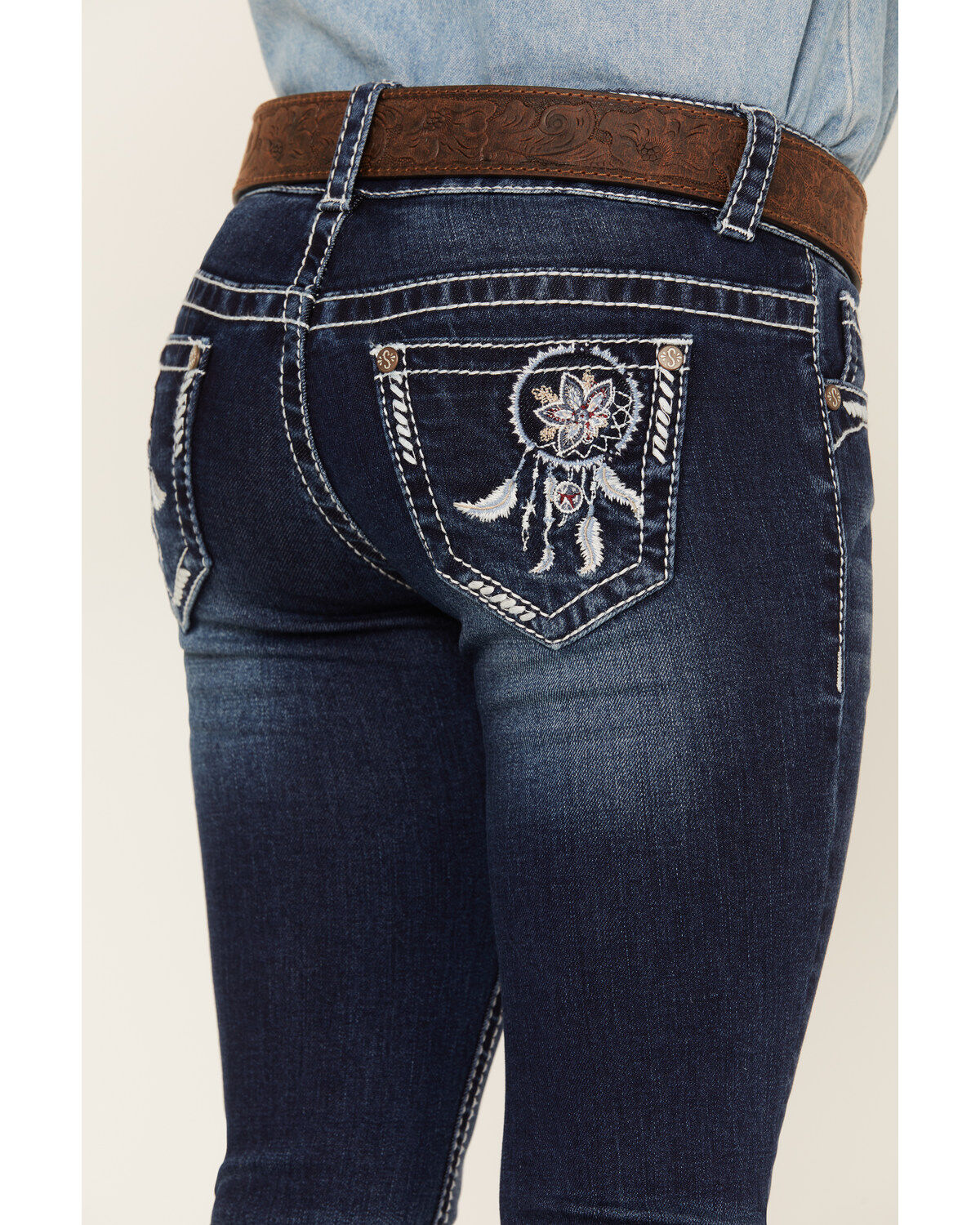 Shyanne Little Girls' Dark Wash Dreamcatcher Embroidered Bootcut Jeans