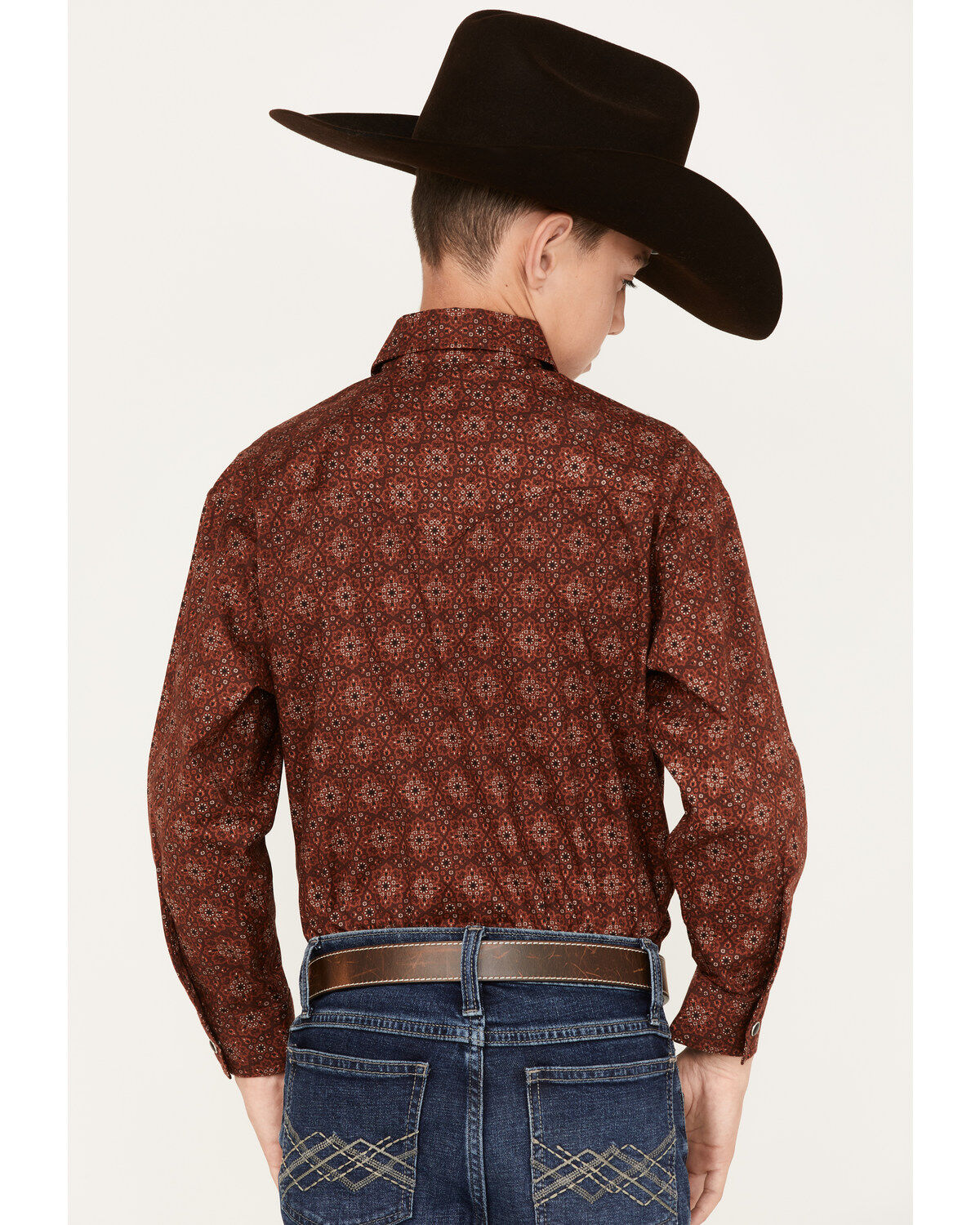 Rock & Roll Denim Boys' Medallion Geo Print Long Sleeve Snap Western Shirt