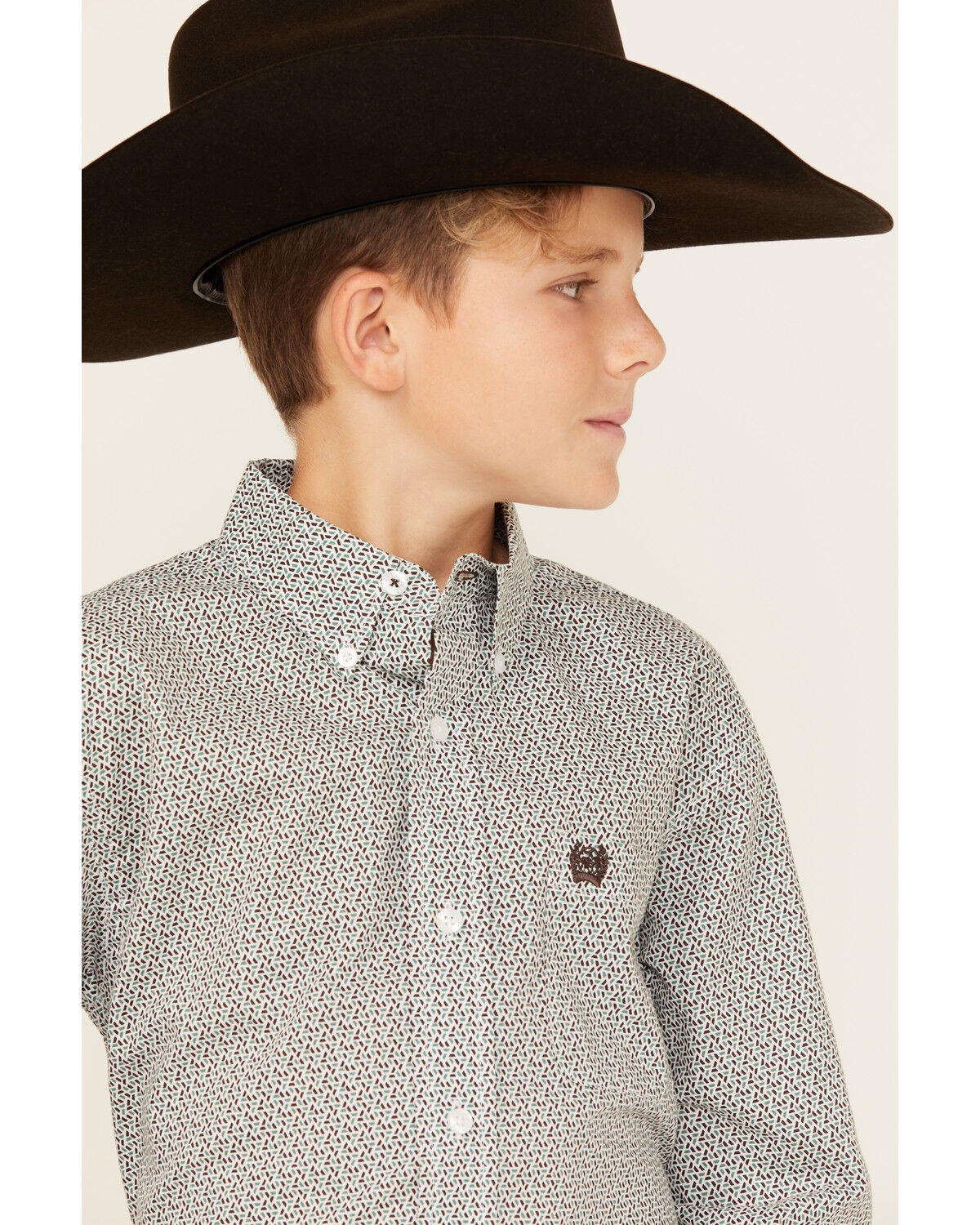 Cinch Boys' Geo Print Long Sleeve Button-Down Western Shirt