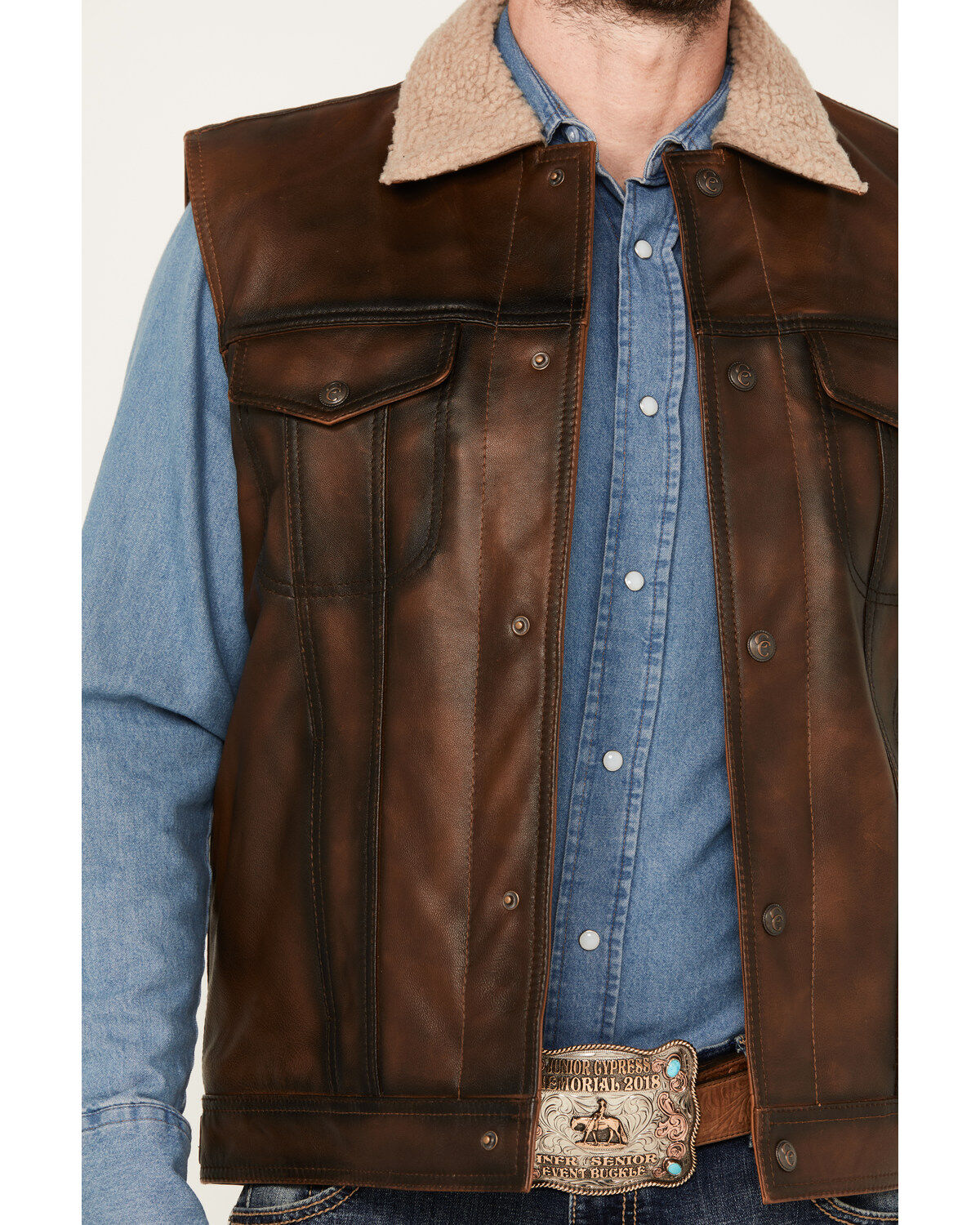 Cripple Creek Men's Sherpa Lined Leather Vest