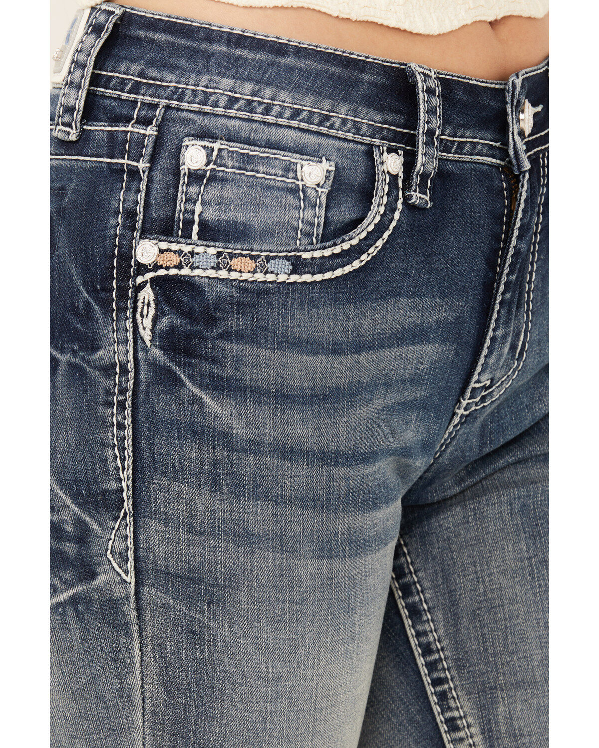 Grace In LA Women's Medium Wash Dreamcatcher Sequin Bootcut Stretch Denim Jeans