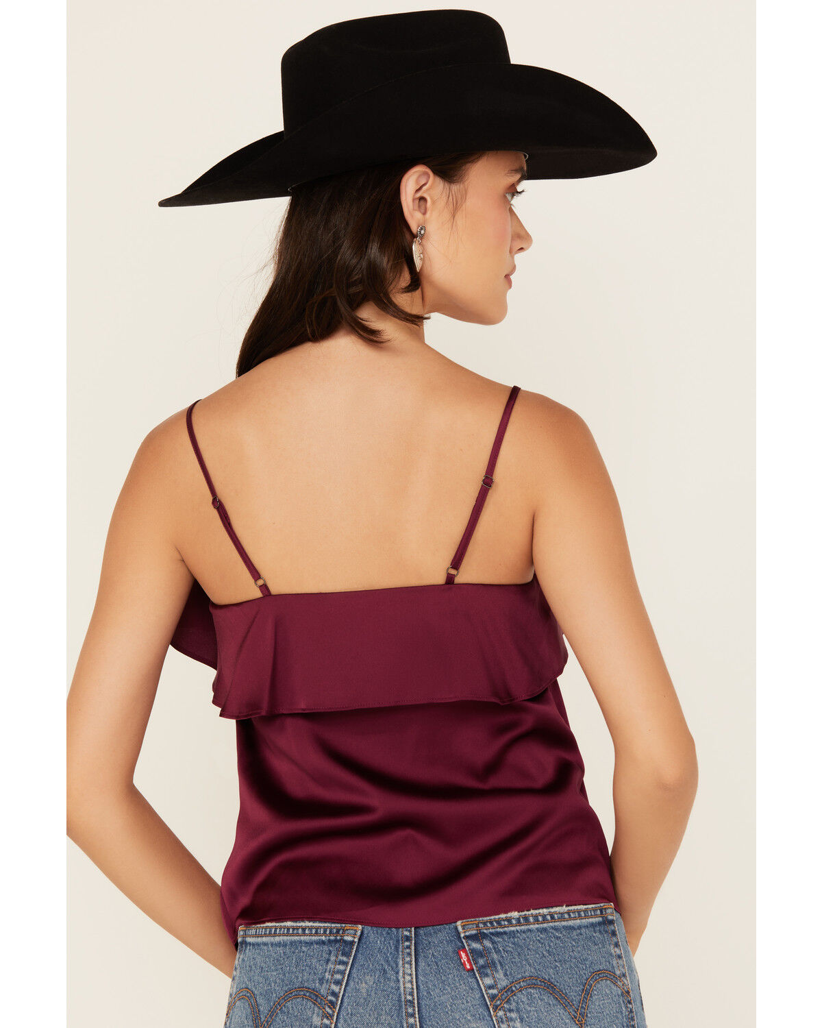 Shyanne Women's Solid Satin Ruffle Front Tank Top