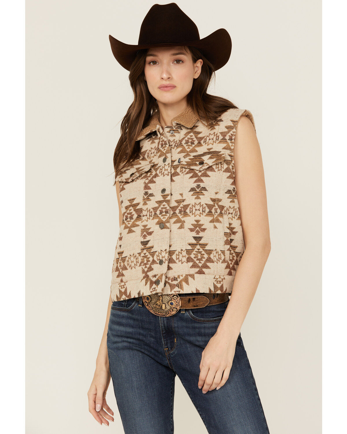 Hooey Women's Southwestern Print Sherpa Lined Vest