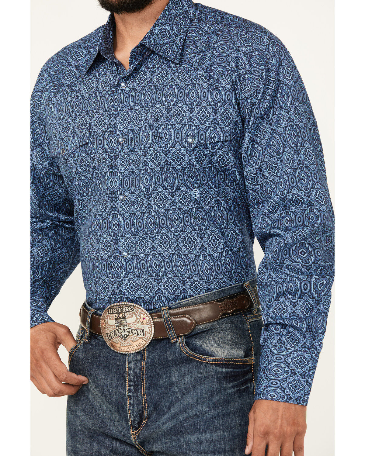 Roper Men's Amarillo Medallion Print Long Sleeve Pearl Snap Western Shirt