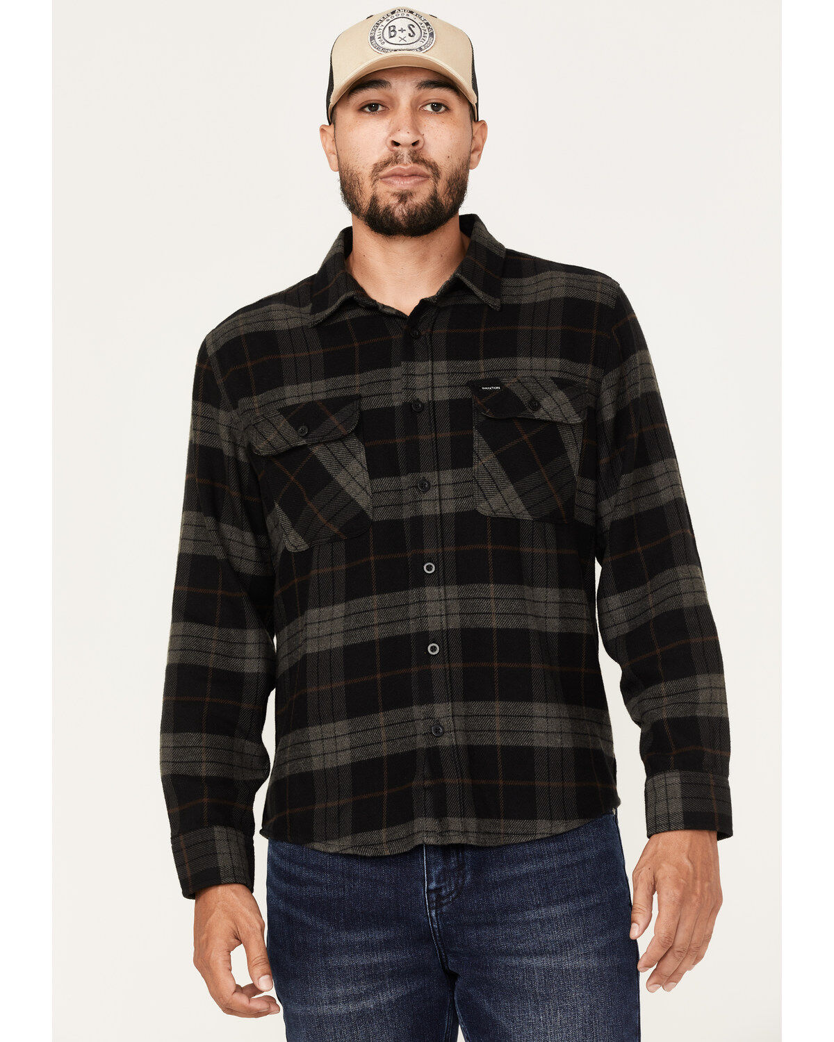 Brixton Men's Bowery Plaid Print Long Sleeve Button-Down Flannel Shirt