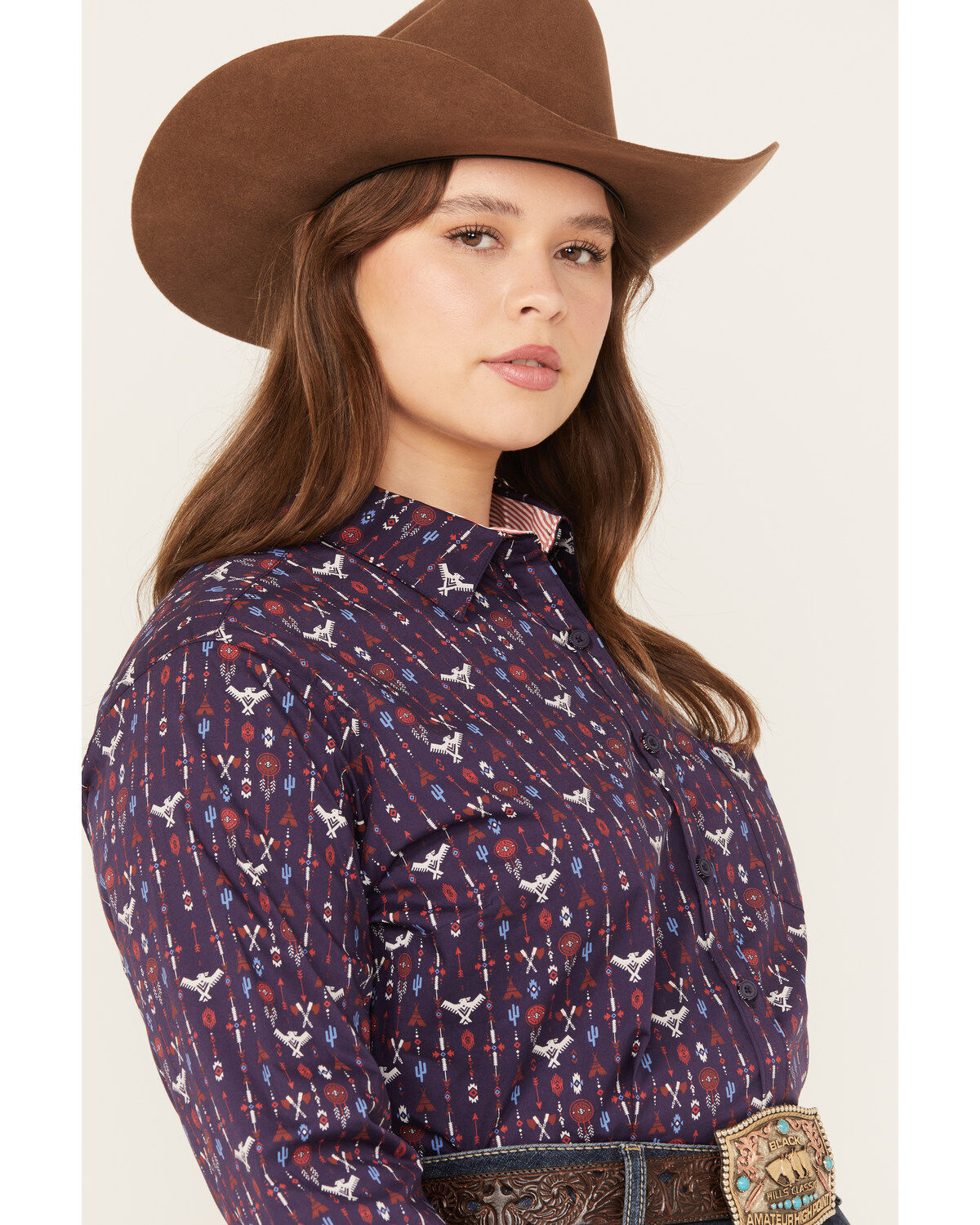 Ariat Women's R.E.A.L. Southwestern Print Long Sleeve Kirby Stretch Button Down Shirt - Plus