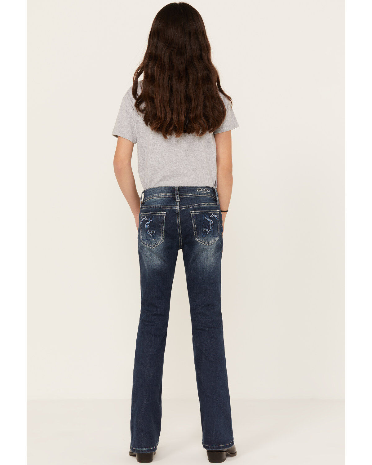 Grace in LA Girls' Medium Wash Horse Outline Bootcut Jeans