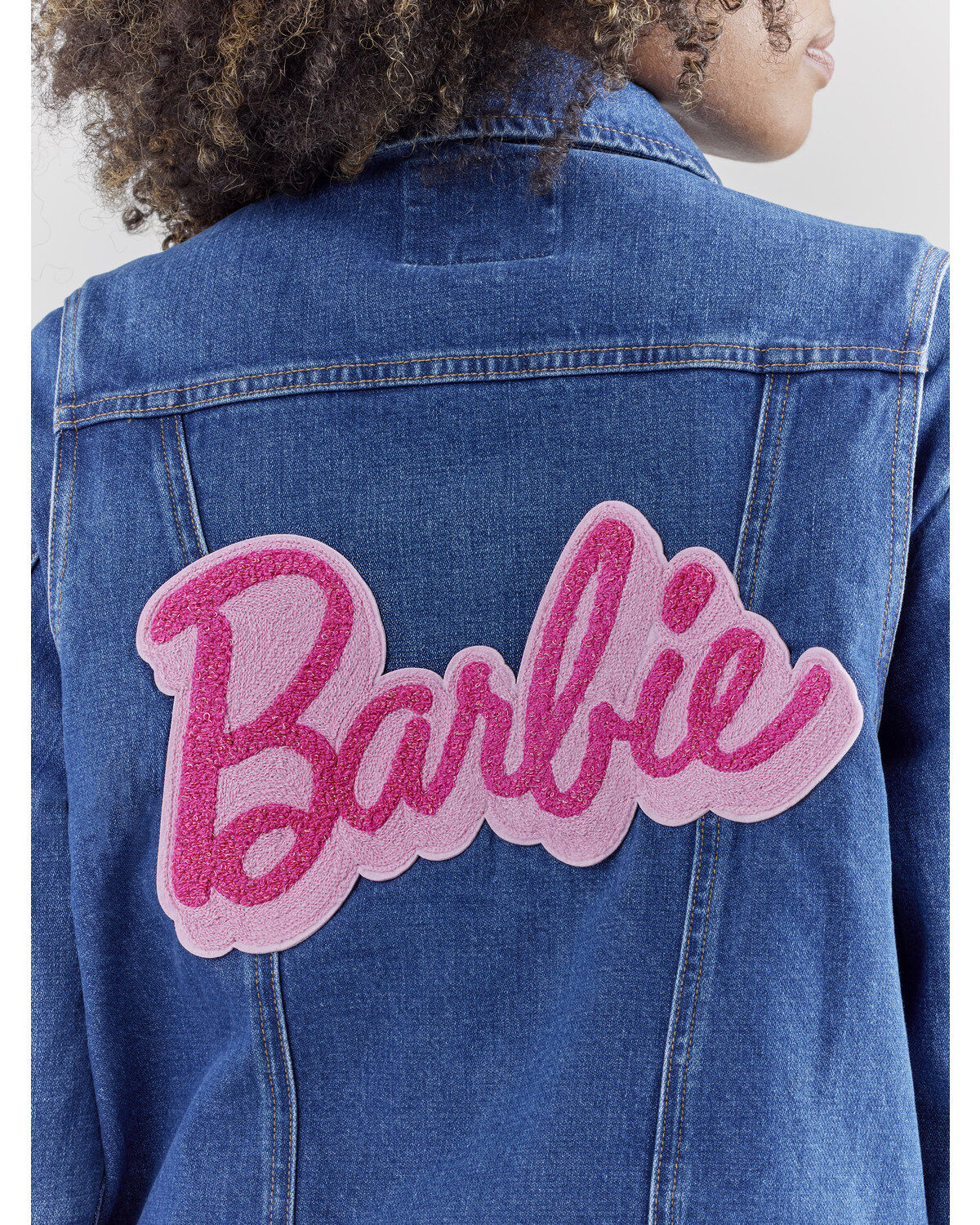 Wrangler® X Barbie® Women's Dark Wash Barbie® Logo Zip Front Denim Jacket