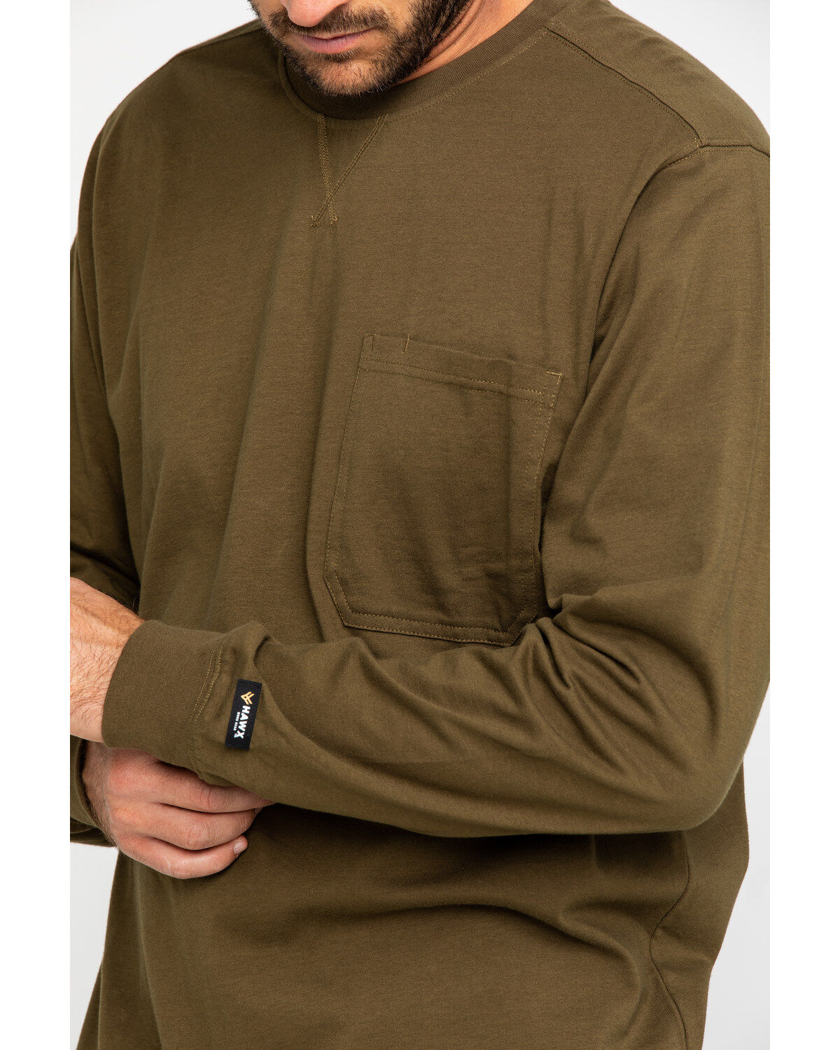 Hawx Men's Olive Pocket Long Sleeve Work T-Shirt