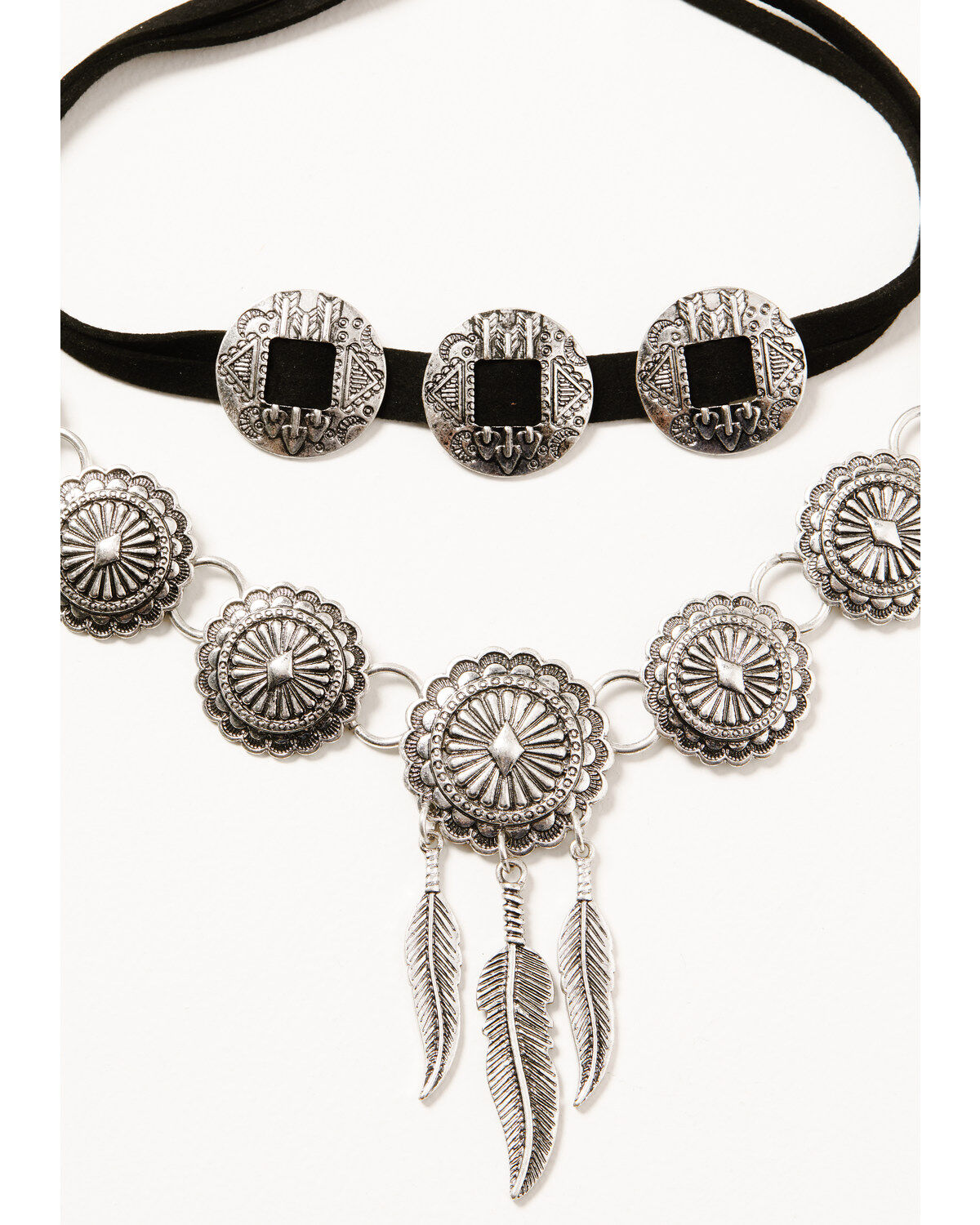 Shyanne Women's 2-piece Silver Concho & Leather Choker Necklace Set