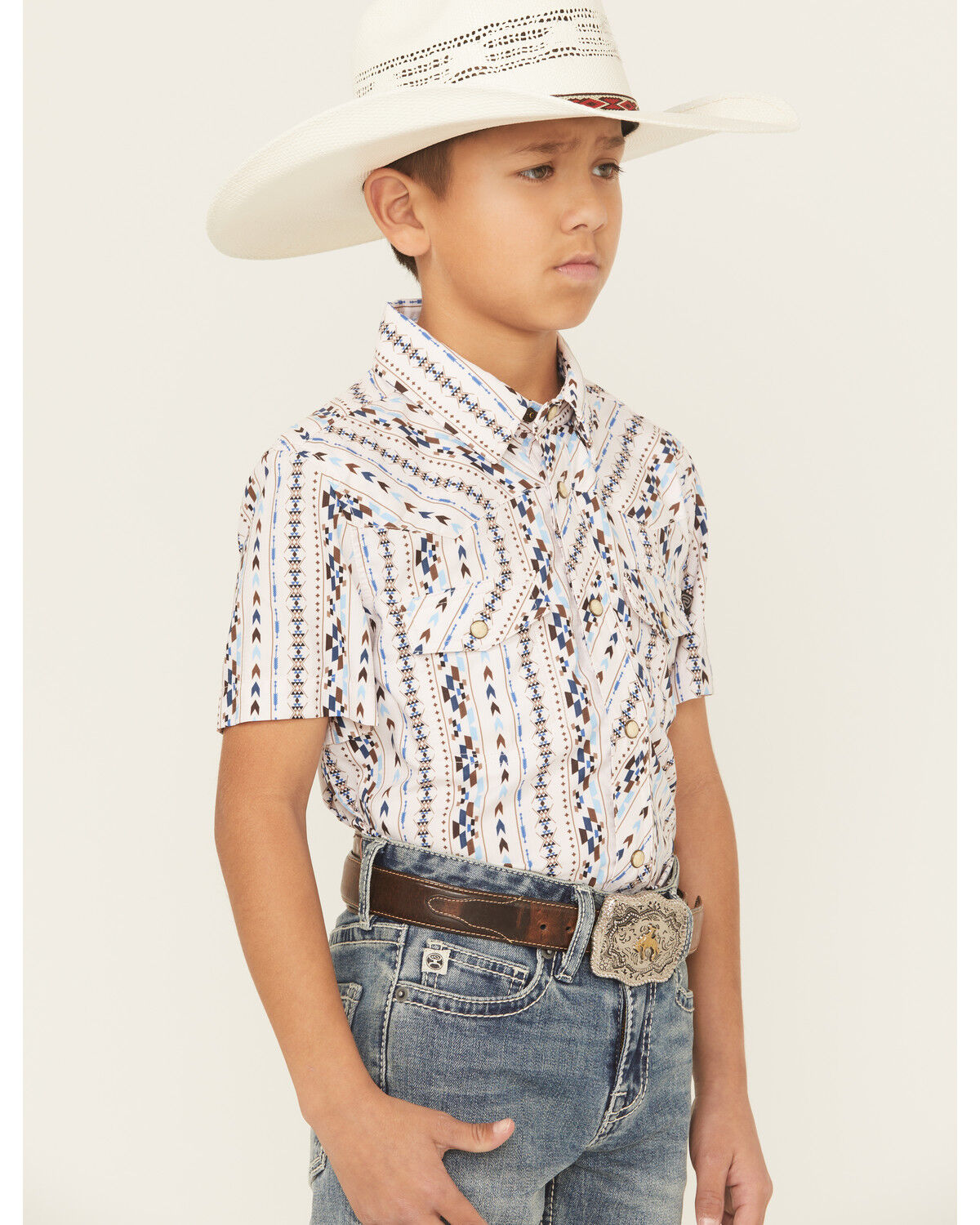 Rock & Roll Denim Boys' Southwestern Print Short Sleeve Button-Down Polo