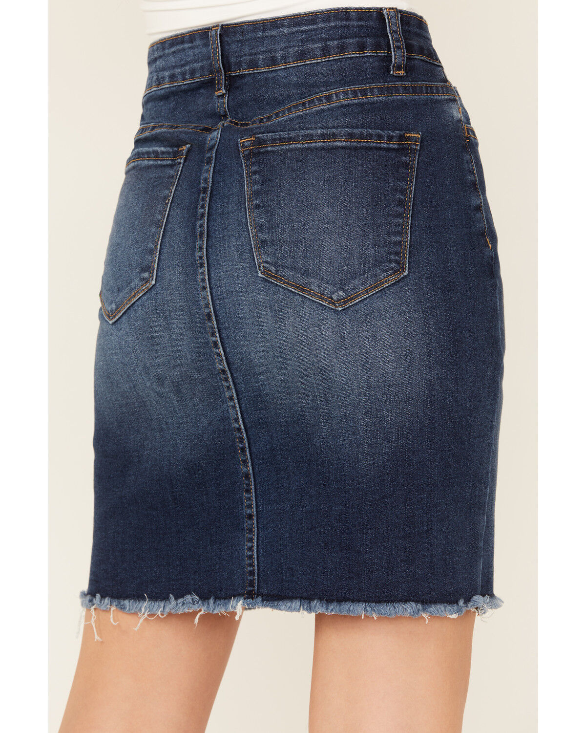 Vervet Women's Dark Wash Raw Hem Mini Skirt