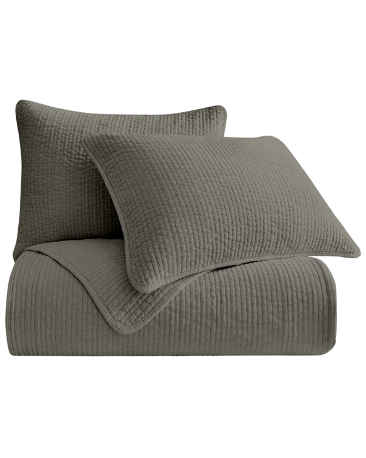 HiEnd Accents Gray Stonewashed Cotton & Velvet 3-Piece King Quilt Set
