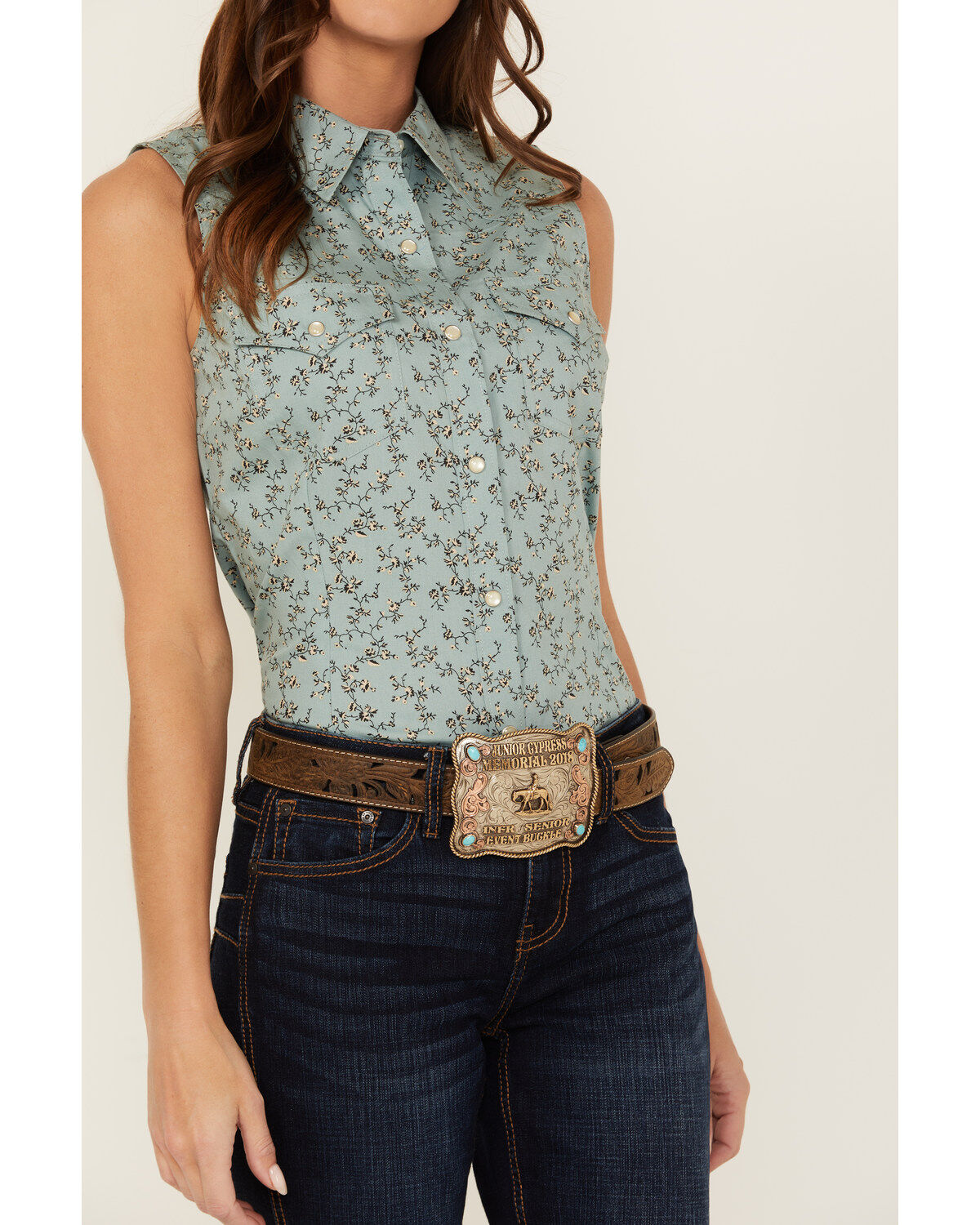 Wrangler Retro Women's Floral Print Sleeveless Pearl Snap Western Shirt