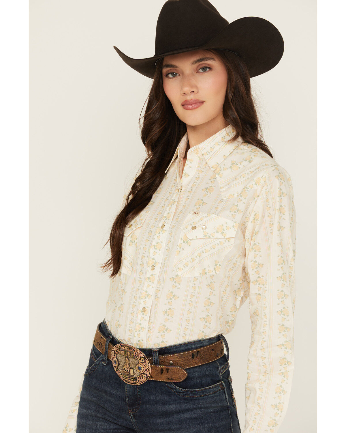Cowboygirl by Jenna Paulette Women's Wallpaper Print Long Sleeve Pearl Snap Western Shirt