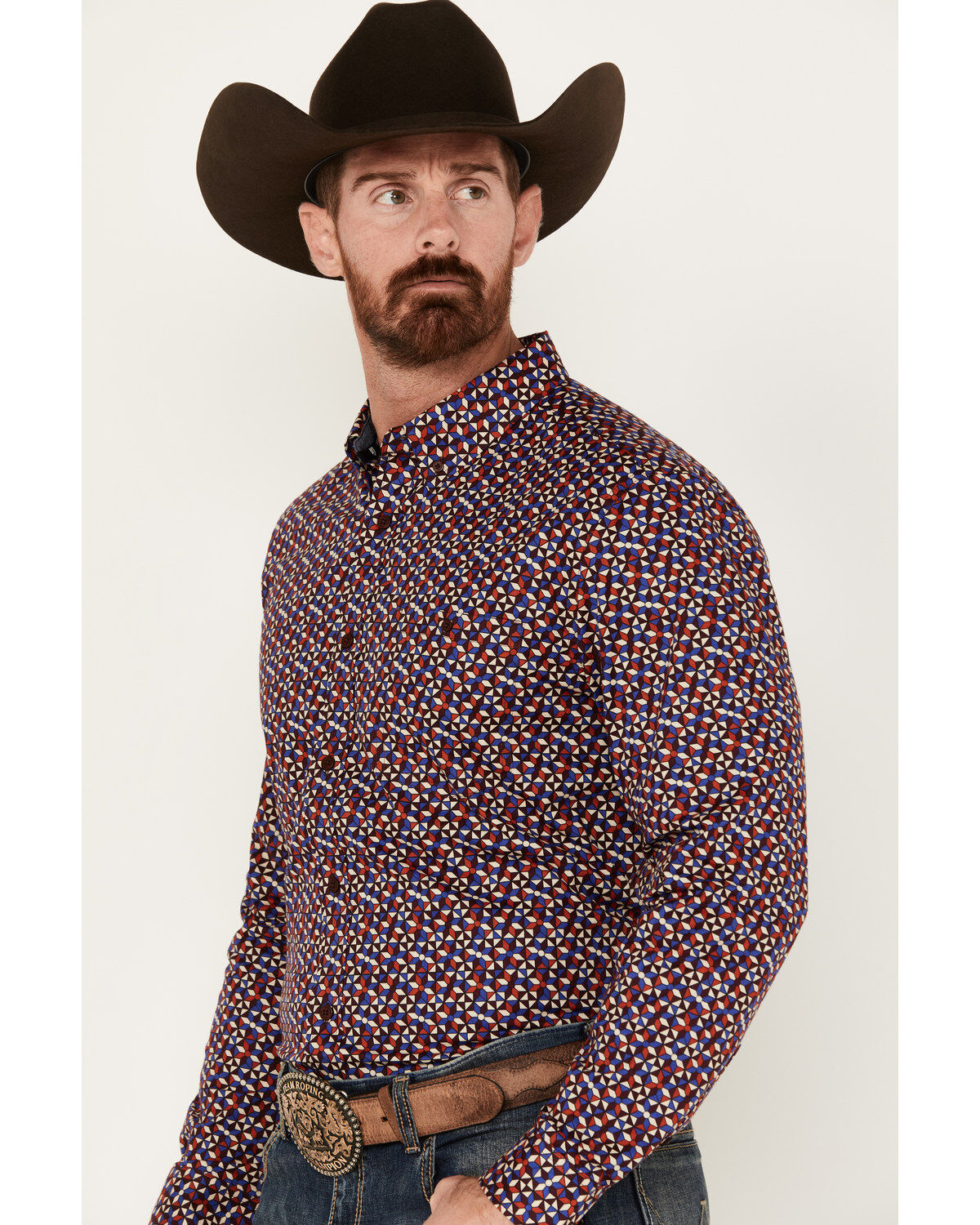 RANK 45® Men's Kendleton Geo Print Long SleeveStretch Button-Down Shirt