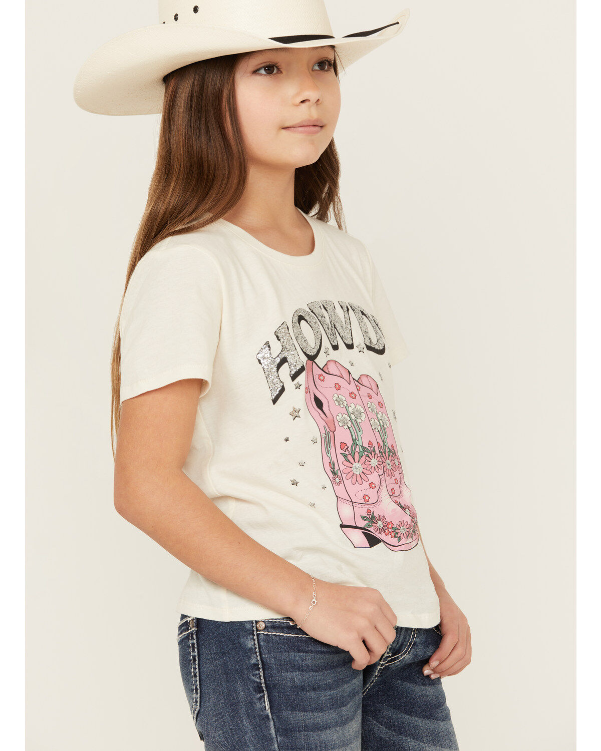 Self Esteem Girls' Howdy Sequin Short Sleeve Graphic Tee