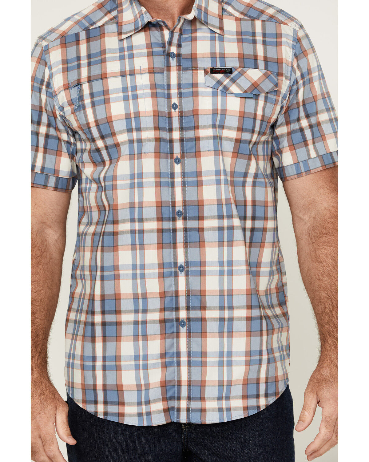 ATG by Wrangler Asymmetric Plaid Print Short Sleeve Button-Down Performance Western Shirt