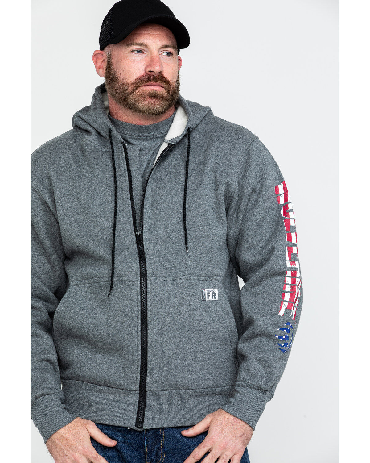 Wolverine Men's FR Logo Sleeve Zip-Up Work Hoodie