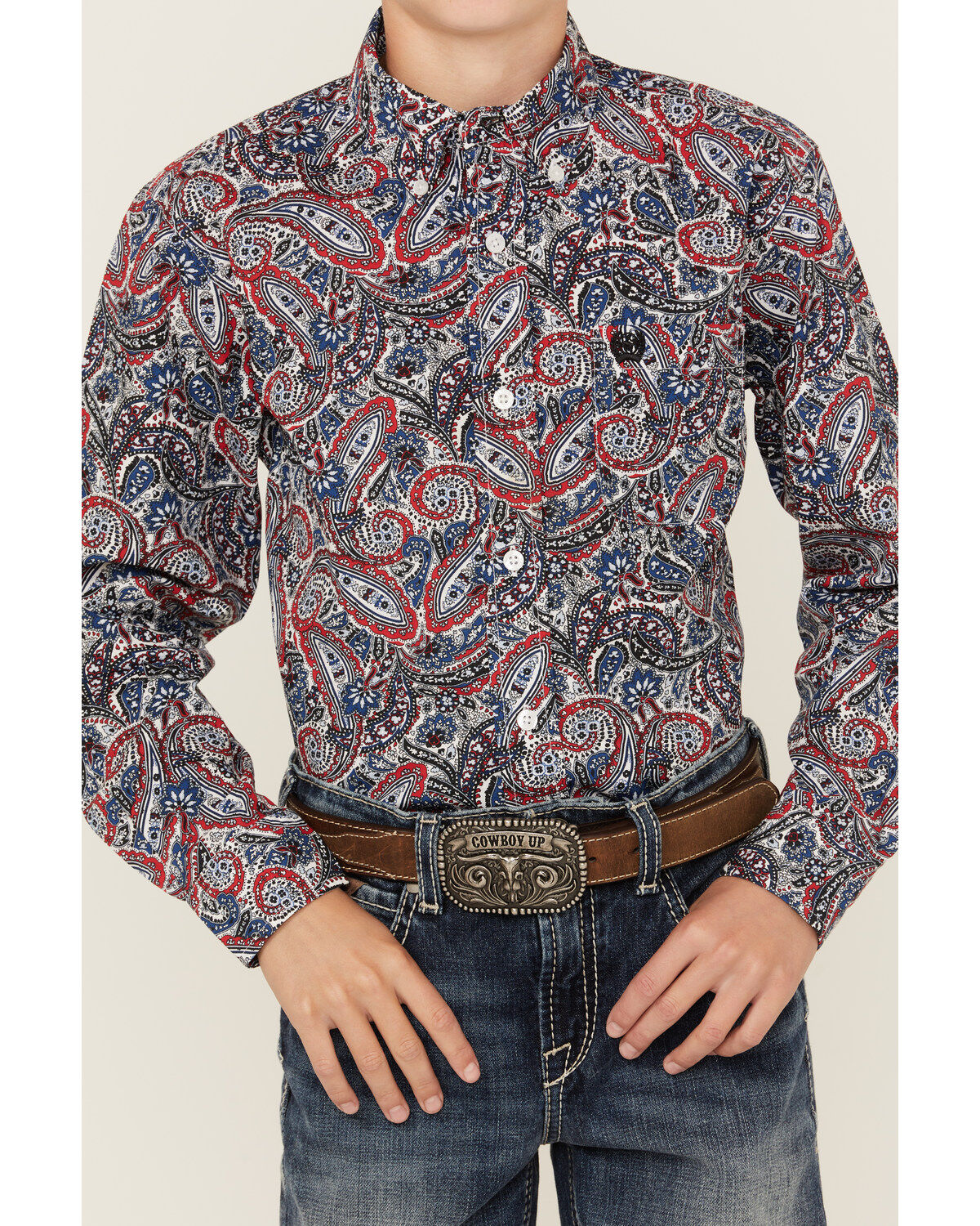 Cinch Boys' Paisley Print Long Sleeve Button-Down Western Shirt