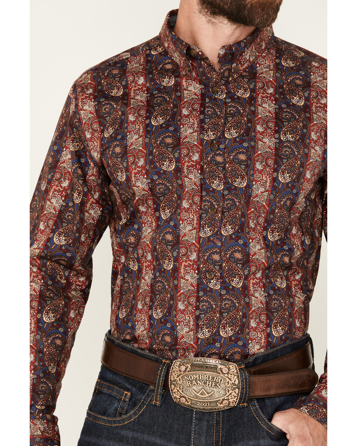 Cody James Men's Decoy Paisley Print Long Sleeve Stretch Button-Down Western Shirt - Tall