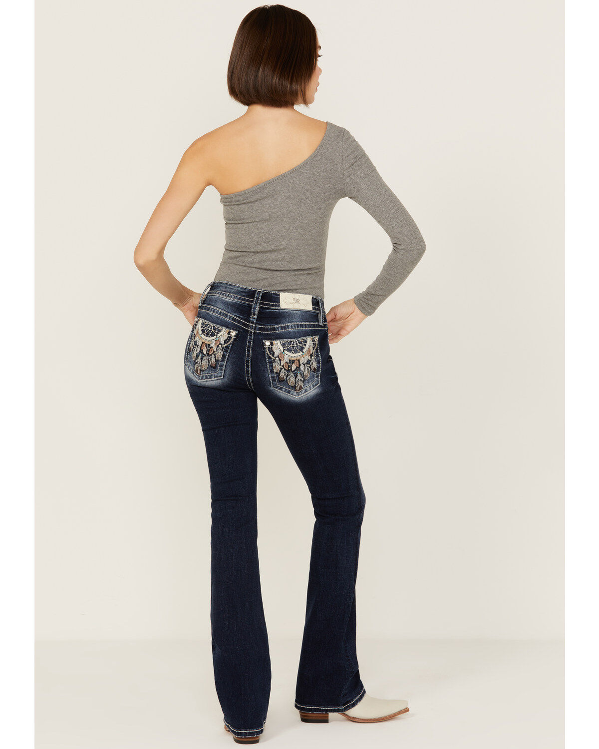 Miss Me Women's Dark Wash Mid Rise Dream Catcher Bootcut Stretch Denim Jeans