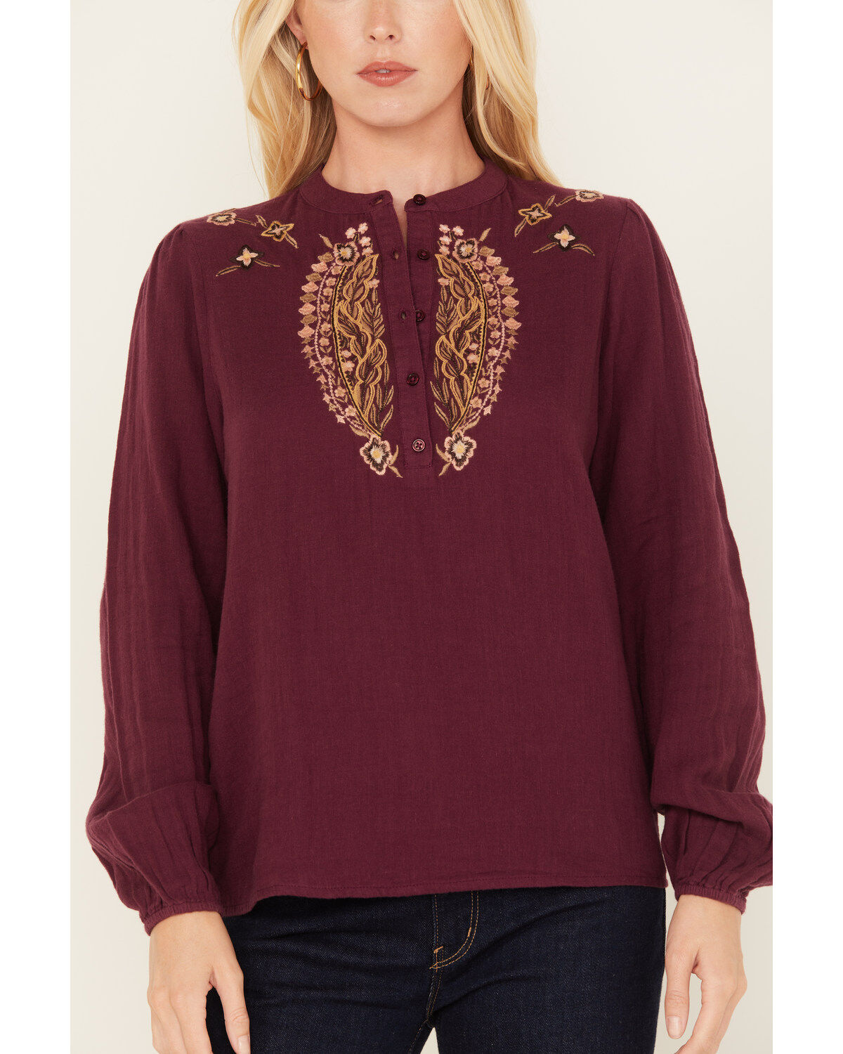 Cleo + Wolf Women's Floral Embroidered Blouse