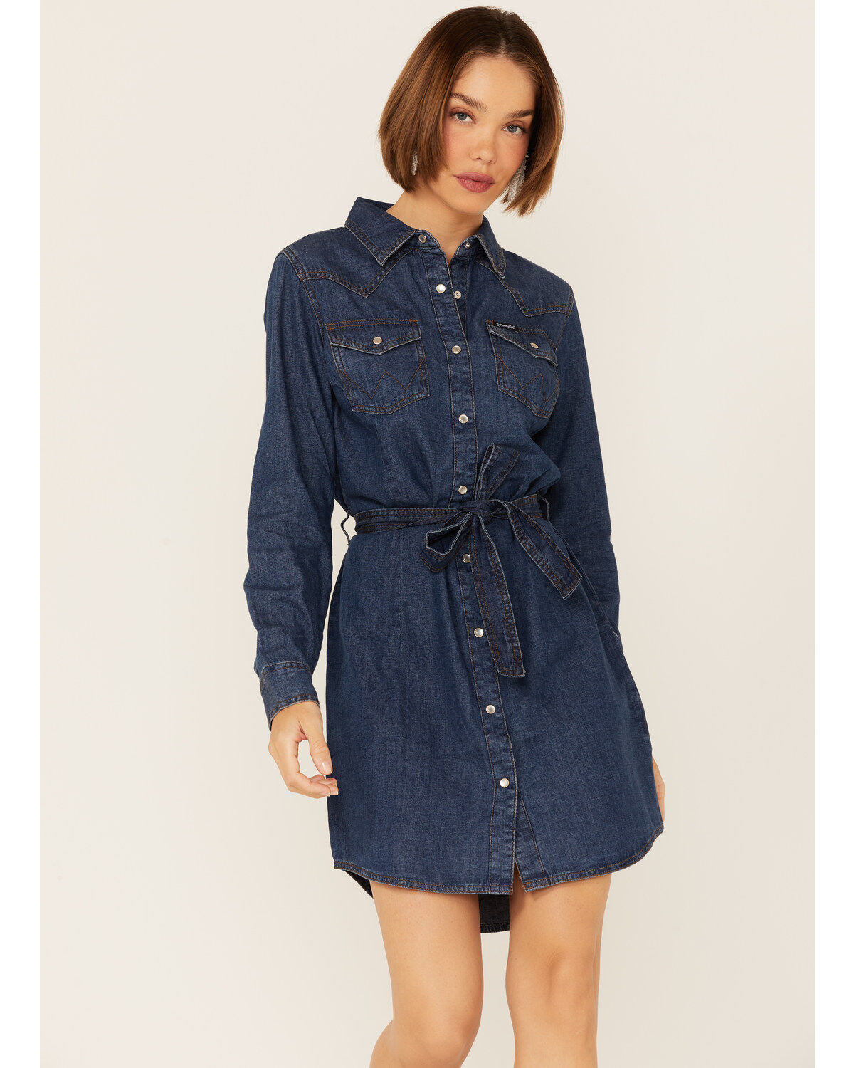 Wrangler Women's Dark Denim Washed Long Sleeve Western Shirt Dress