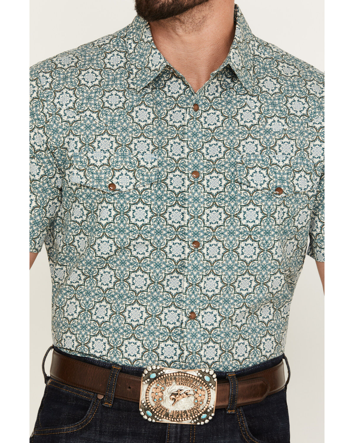 Gibson Men's Antonio Geo Print Short Sleeve Western Snap Shirt