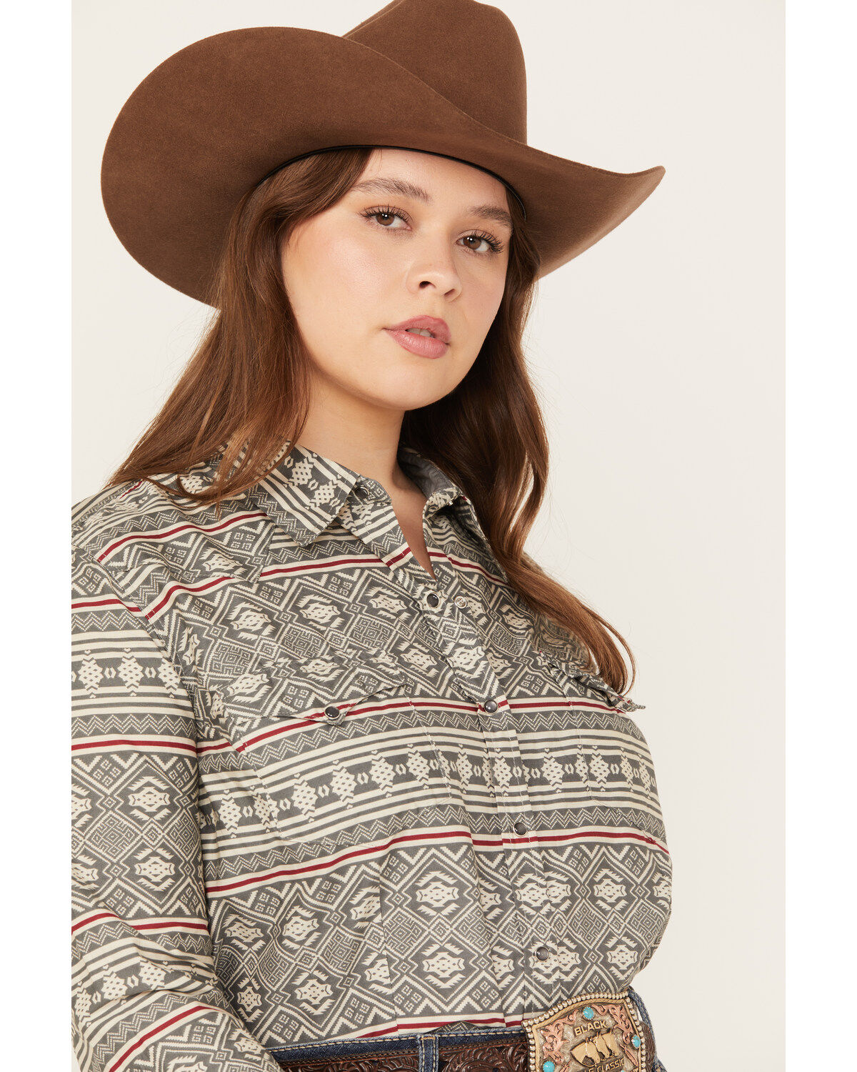 Roper Women's Southwestern Print Long Sleeve Snap Western Shirt - Plus