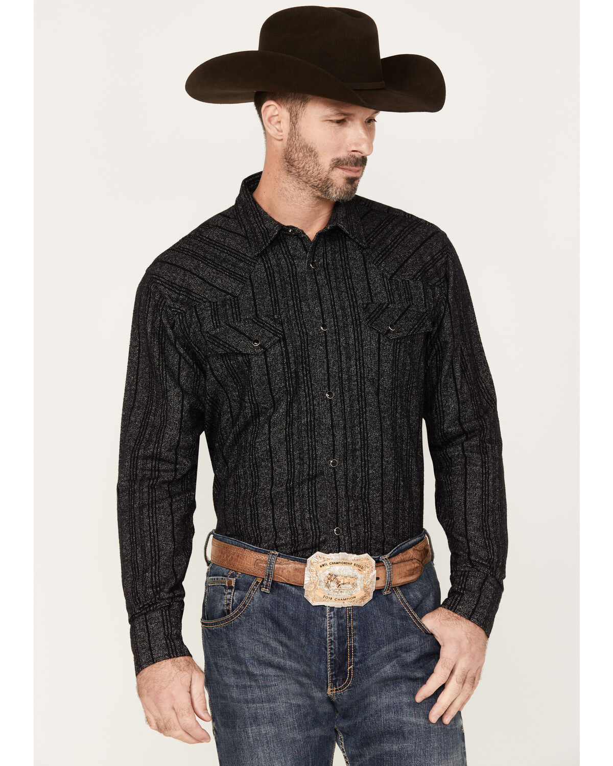 Blue Ranchwear Men's Jasper Heather Long Sleeve Snap Flannel Shirt