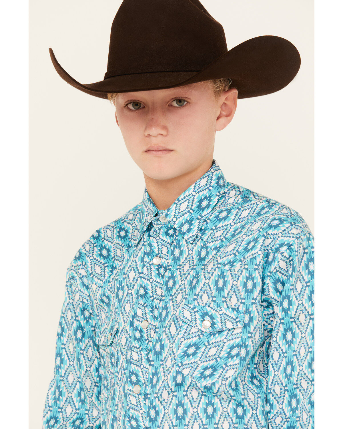 Rock & Roll Denim Boys' Southwestern Print Long Sleeve Pearl Snap Western Shirt