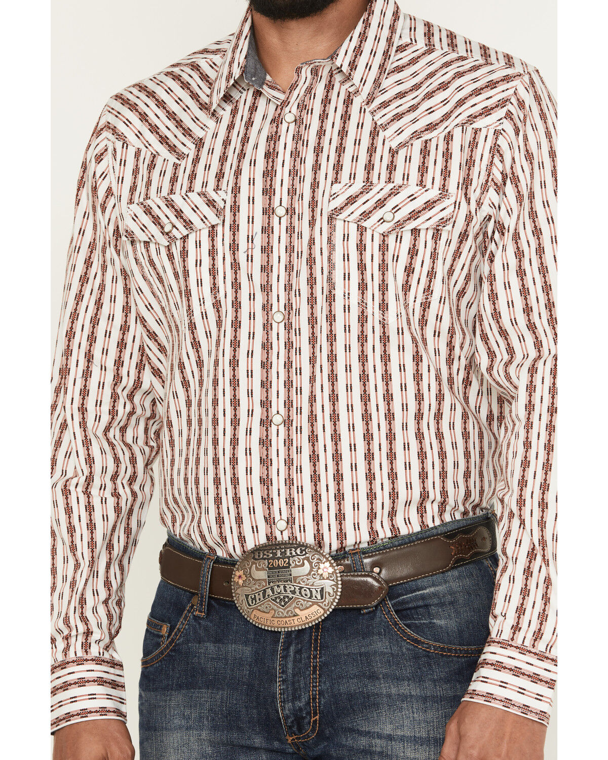 Moonshine Spirit Men's Racer Striped Print Long Sleeve Snap Western Shirt