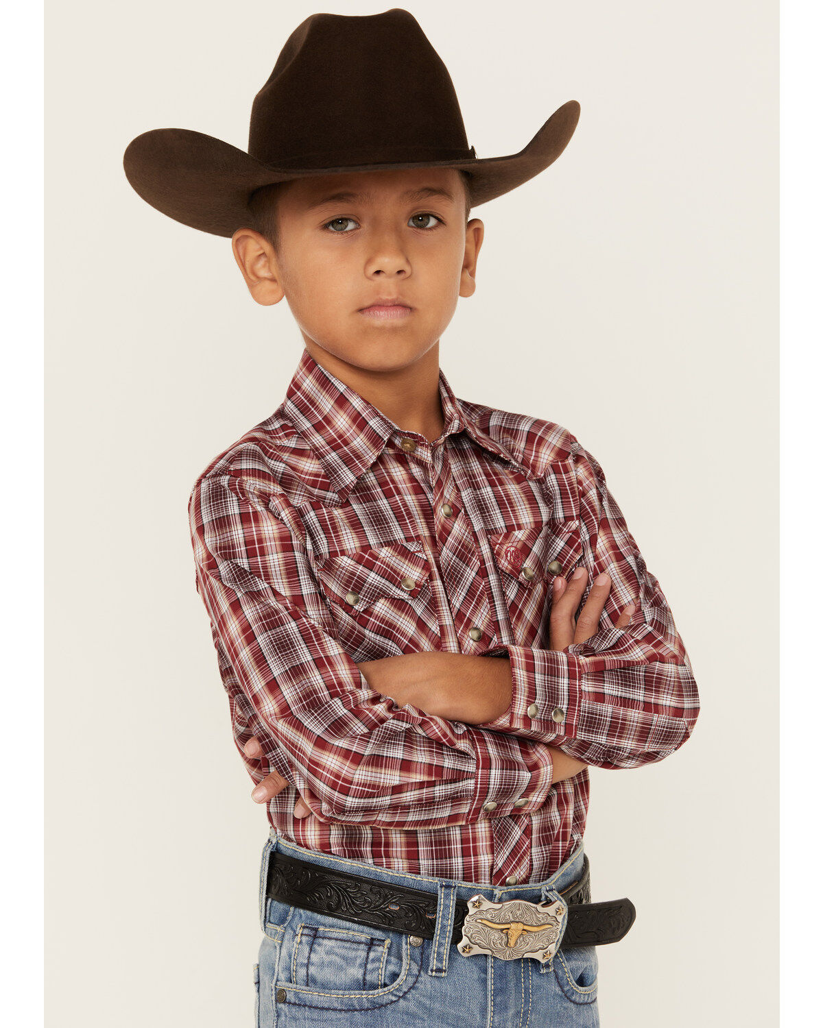 Wrangler Retro Boys' Plaid Print Long Sleeve Snap Western Shirt