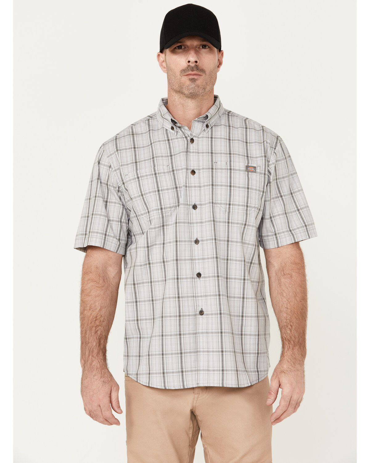 Dickies Men's Plaid Print Short Sleeve Button-Down Relaxed Fit Flex Work Shirt