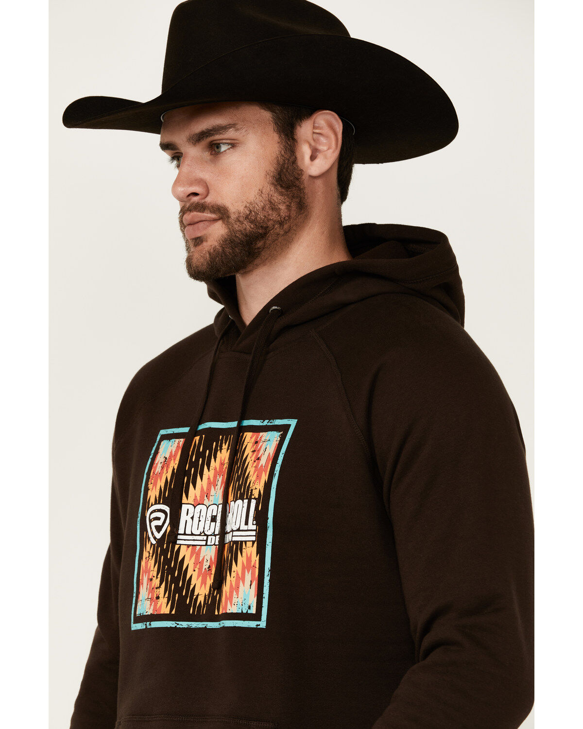 Rock & Roll Denim Men's Southwestern Print Logo Hooded Sweatshirt