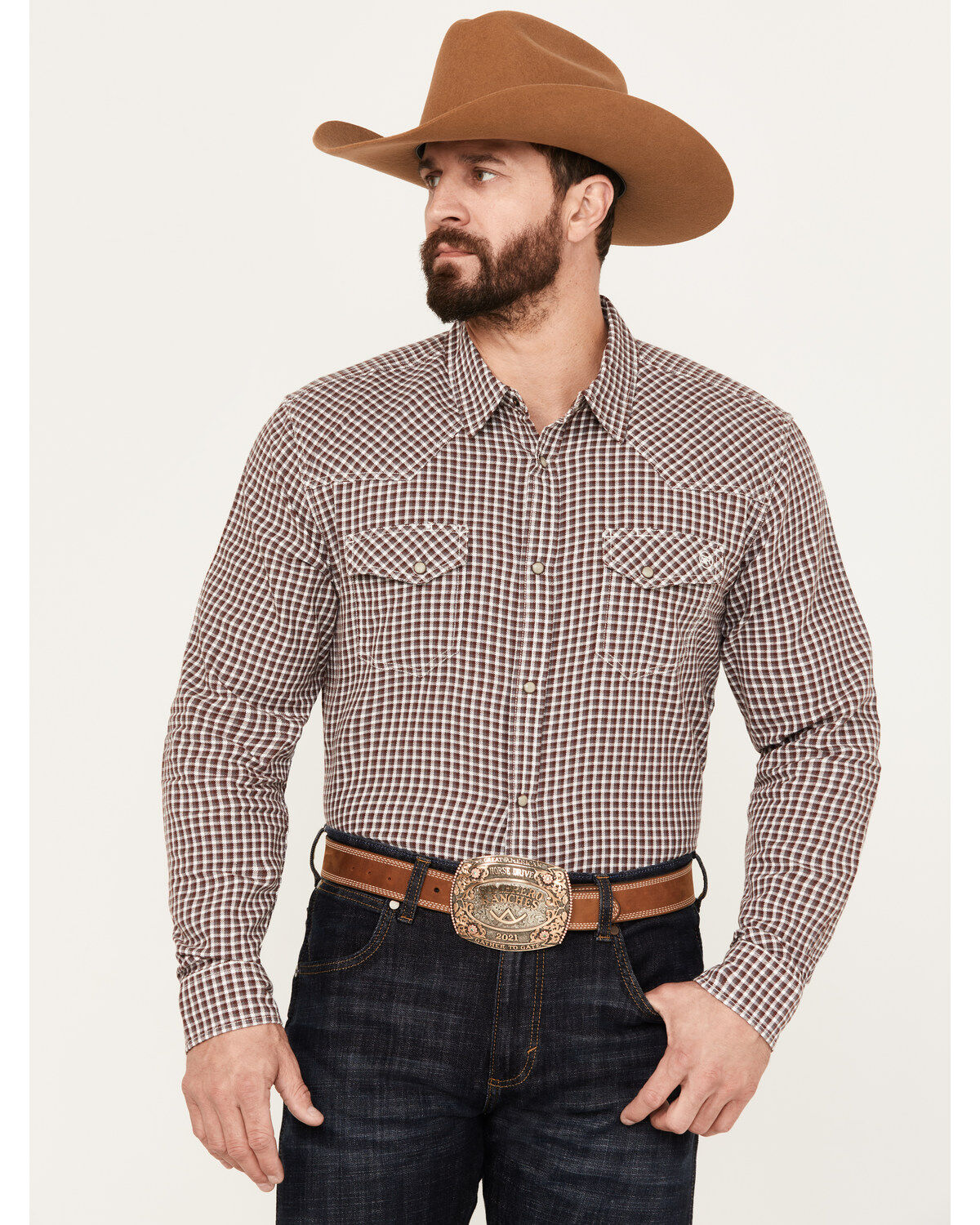 Blue Ranchwear Men's Rawlins Plaid Print Long Sleeve Western Snap Shirt