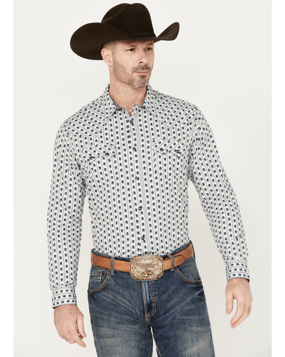Cody James Men's Marietas Geo Striped Long Sleeve Western Snap Shirt