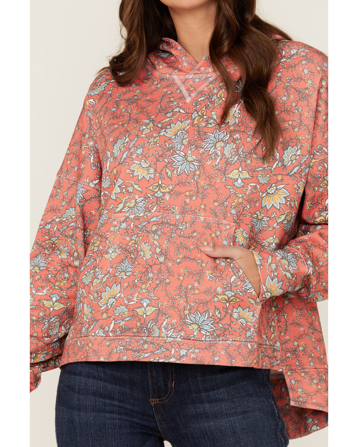 Hooey Women's Oversized Allover Floral Print Red Hoodie