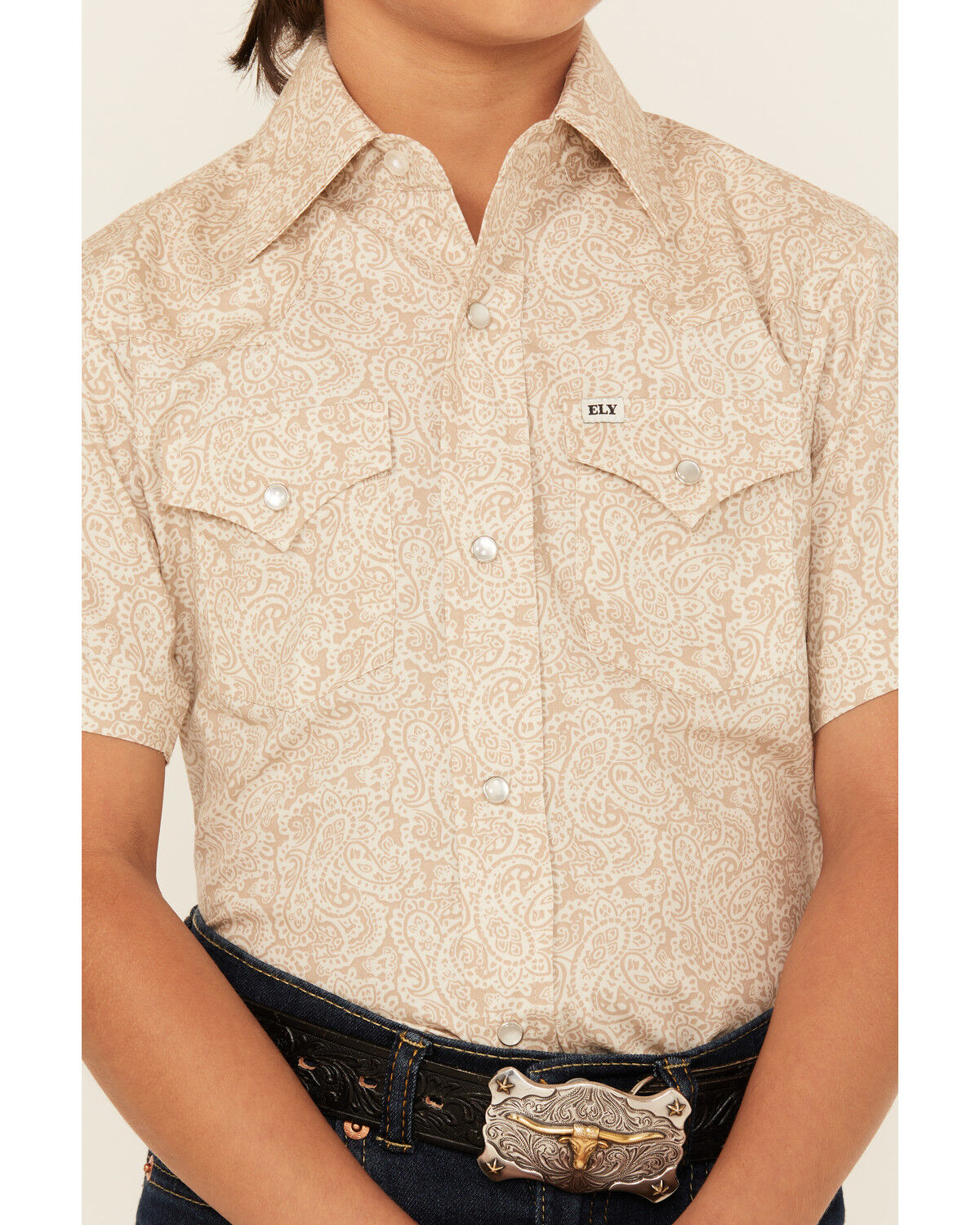 Ely Walker Boys' Paisley Print Short Sleeve Pearl Snap Western Shirt